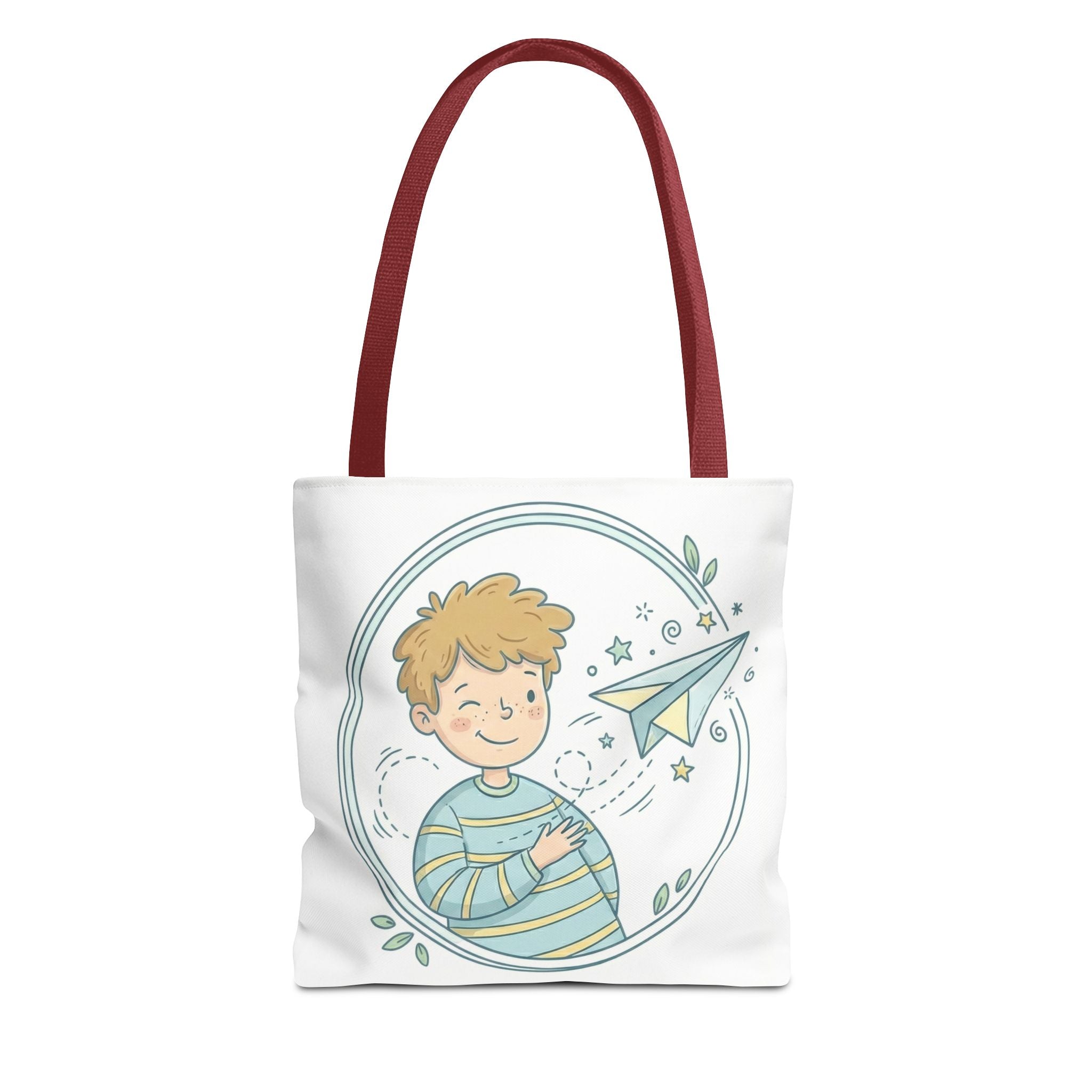 Cute Boy with Paper Airplane Tote Bag — Kids Illustration AOP Tote