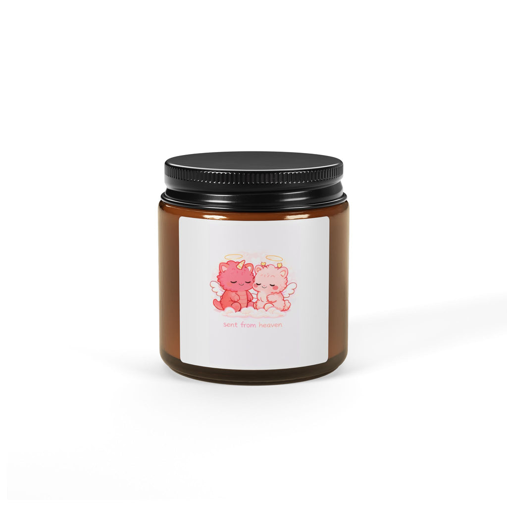Cute Couples Soy Candle — Amber Jar Scented Candle with Pink Bear Design