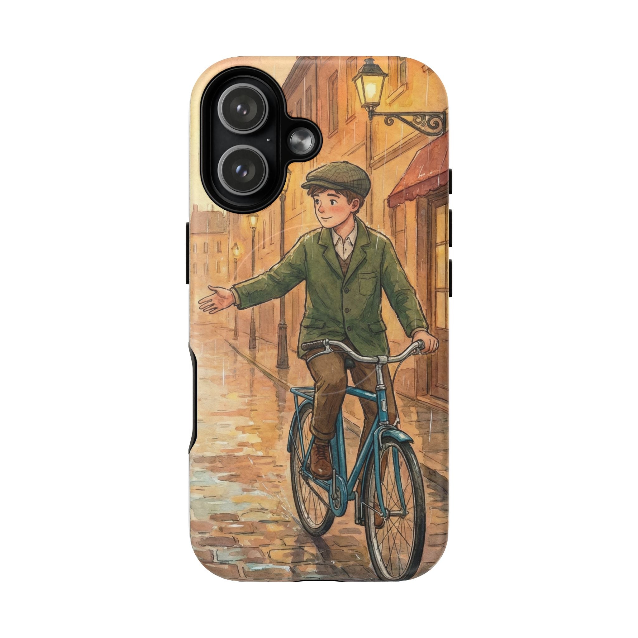 Vintage Bicycle Boy Tough Magnetic Phone Case — Retro Street Scene Protective Cover
