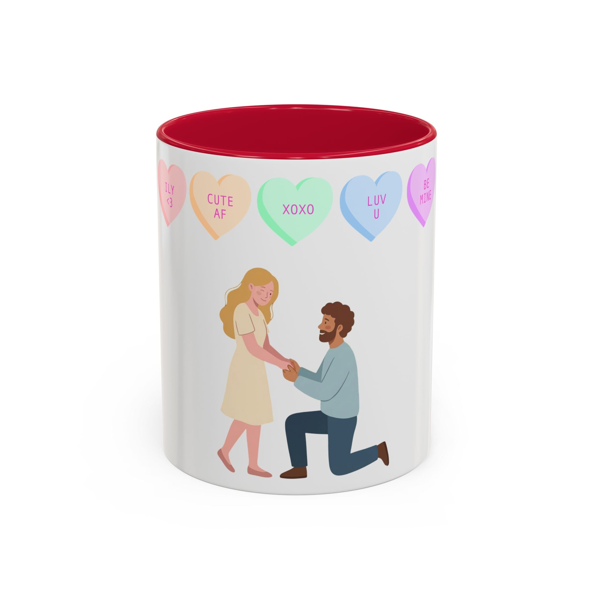Engagement Proposal Coffee Mug — 'Be Mine' Conversation Hearts Valentine Romance Mug (11oz/15oz)