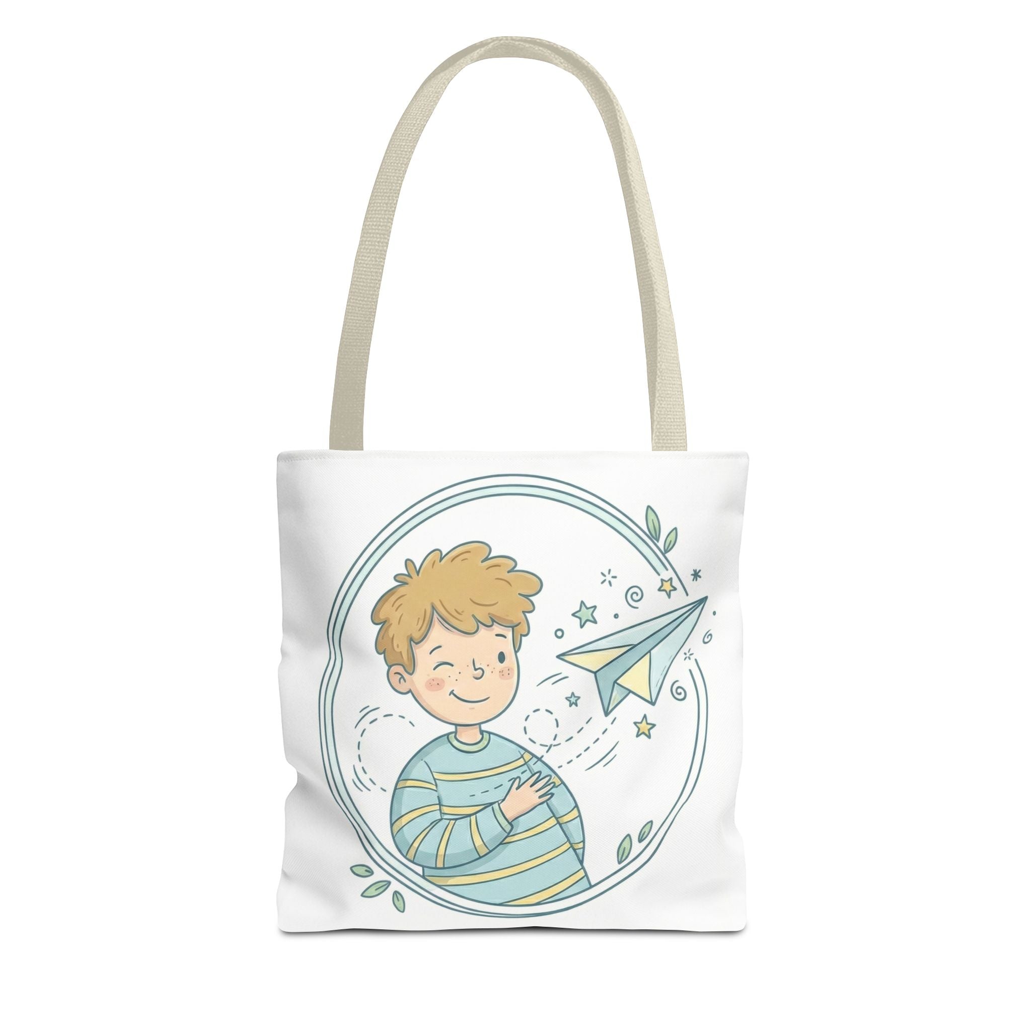 Cute Boy with Paper Airplane Tote Bag — Kids Illustration AOP Tote