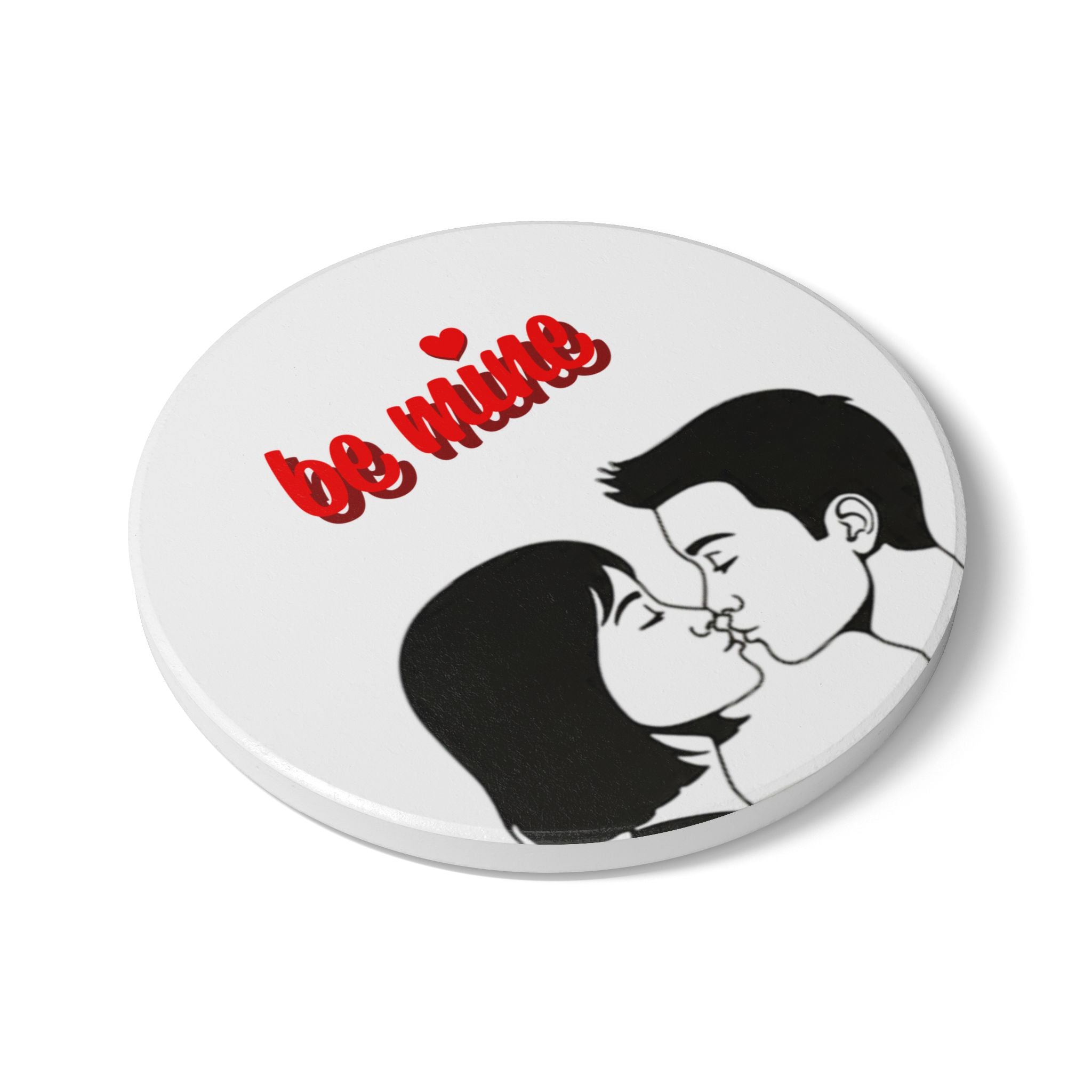 Be Mine Ceramic Coaster — Romantic Valentine’s Day Drink Coaster with Kissing Couple Design
