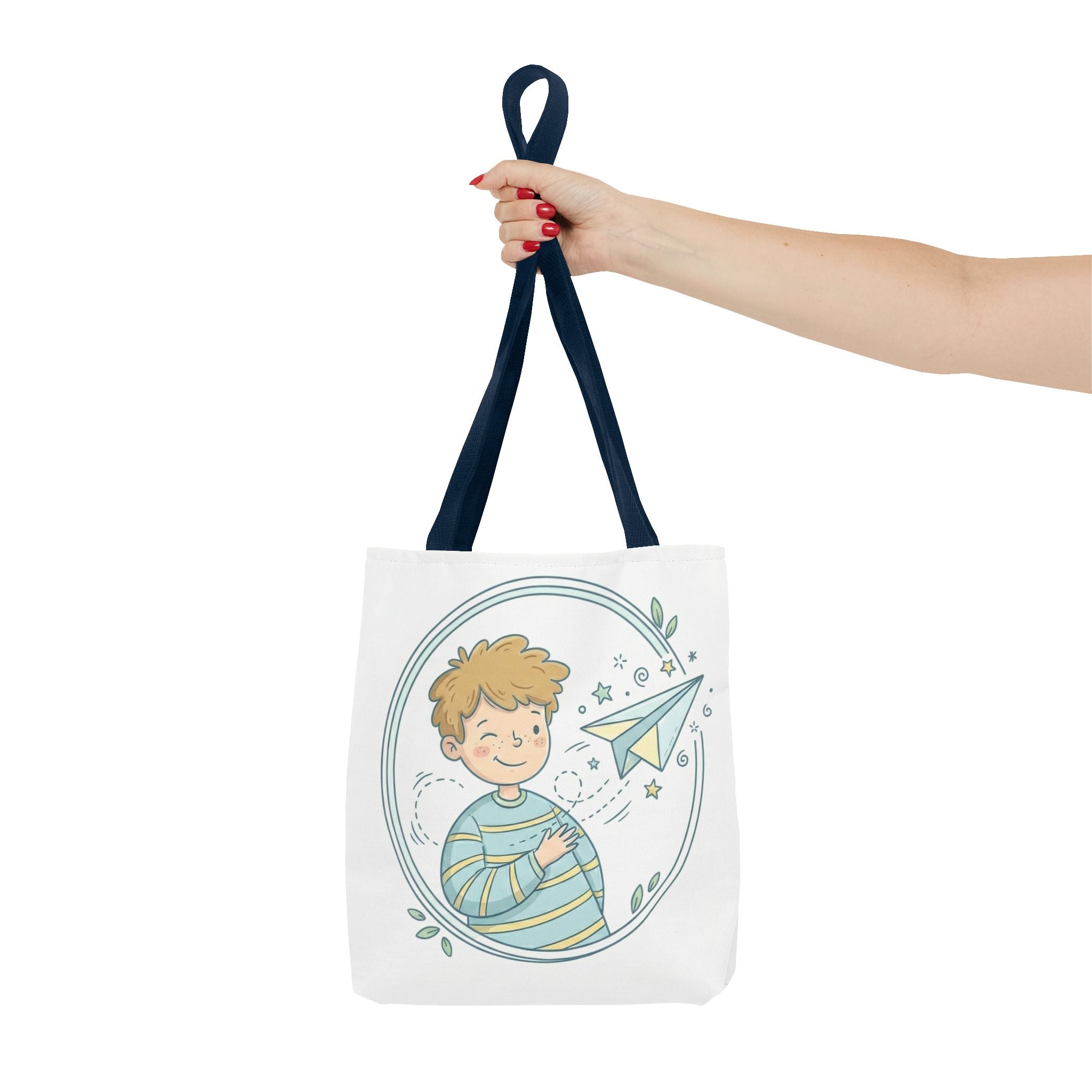 Cute Boy with Paper Airplane Tote Bag — Kids Illustration AOP Tote