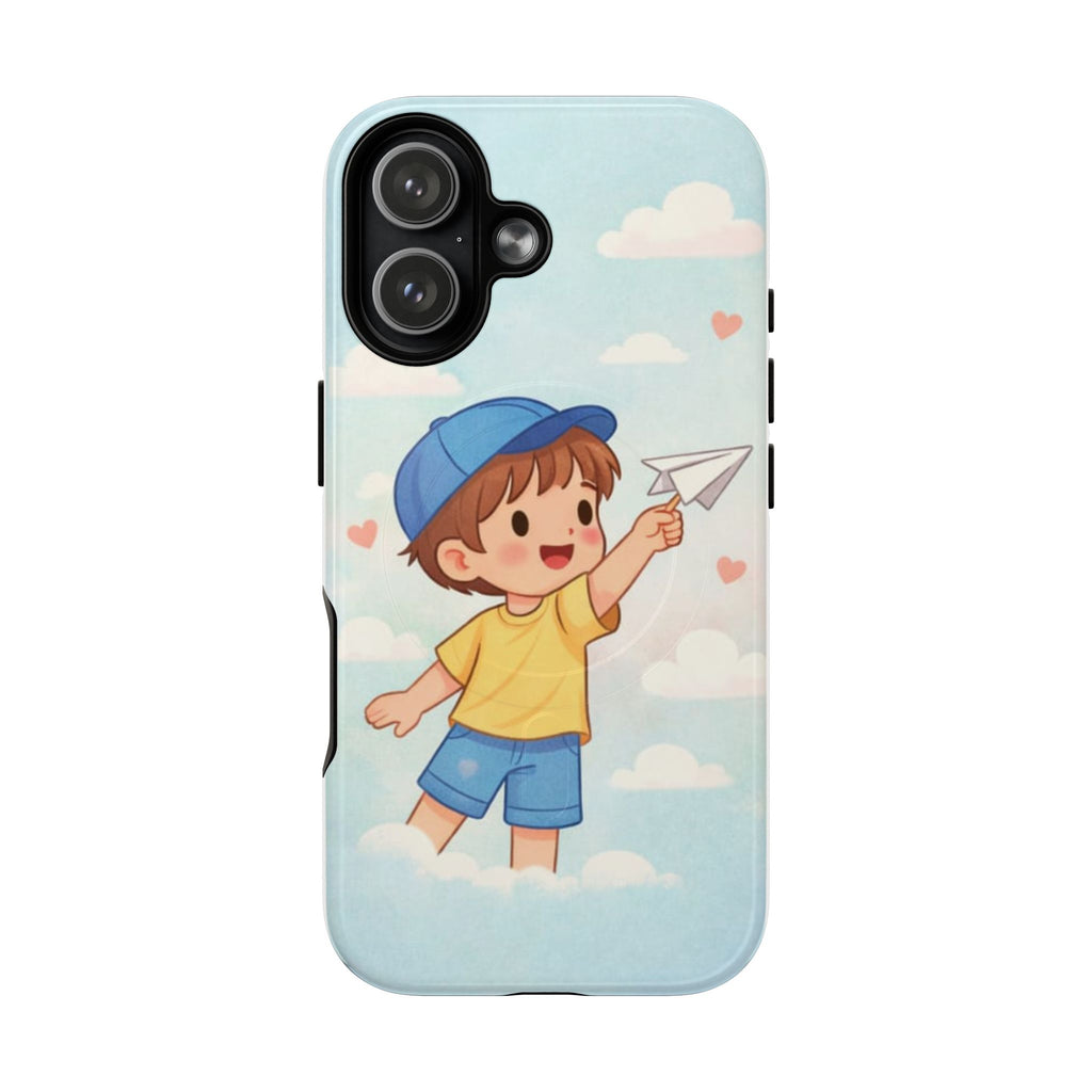 Cute Boy Playful Paper Plane Tough Magnetic Cases