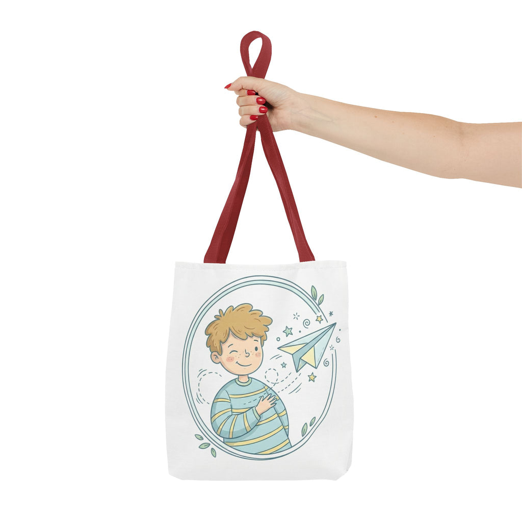 Cute Boy with Paper Airplane Tote Bag — Kids Illustration AOP Tote
