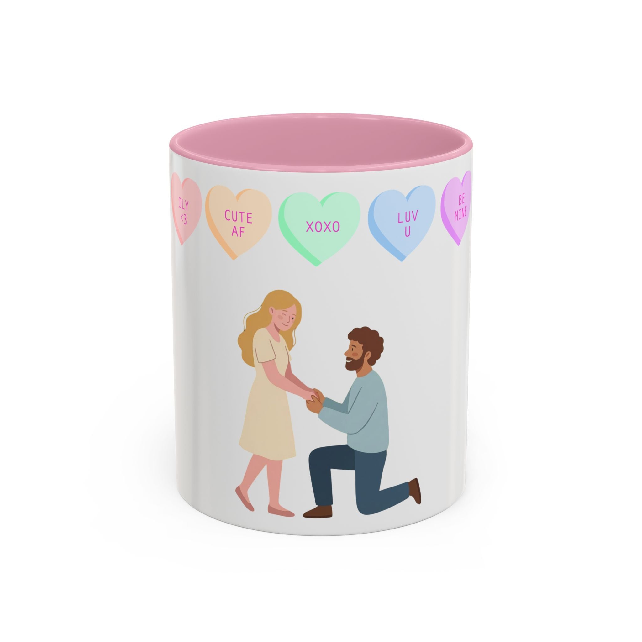 Engagement Proposal Coffee Mug — 'Be Mine' Conversation Hearts Valentine Romance Mug (11oz/15oz)