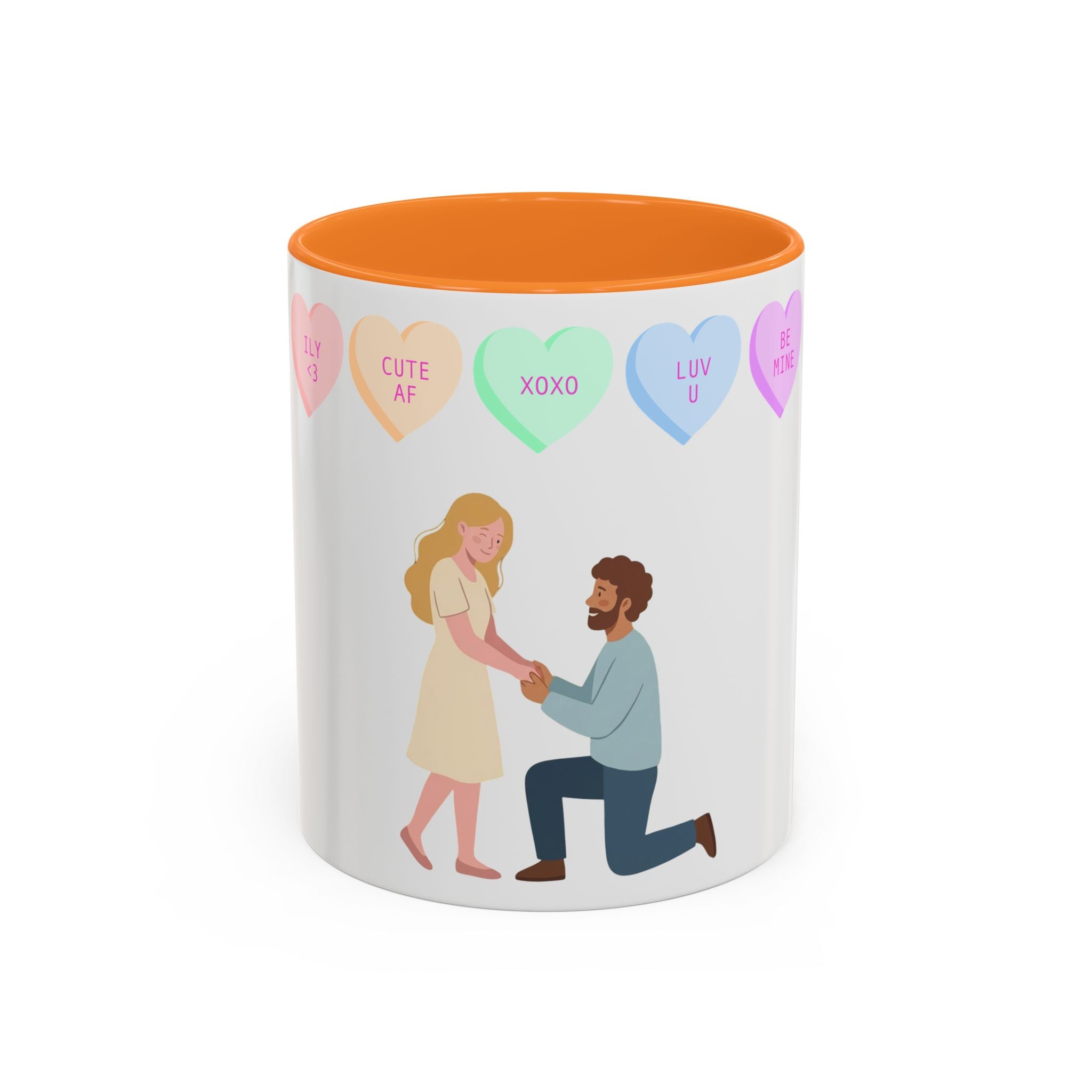 Engagement Proposal Coffee Mug — 'Be Mine' Conversation Hearts Valentine Romance Mug (11oz/15oz)