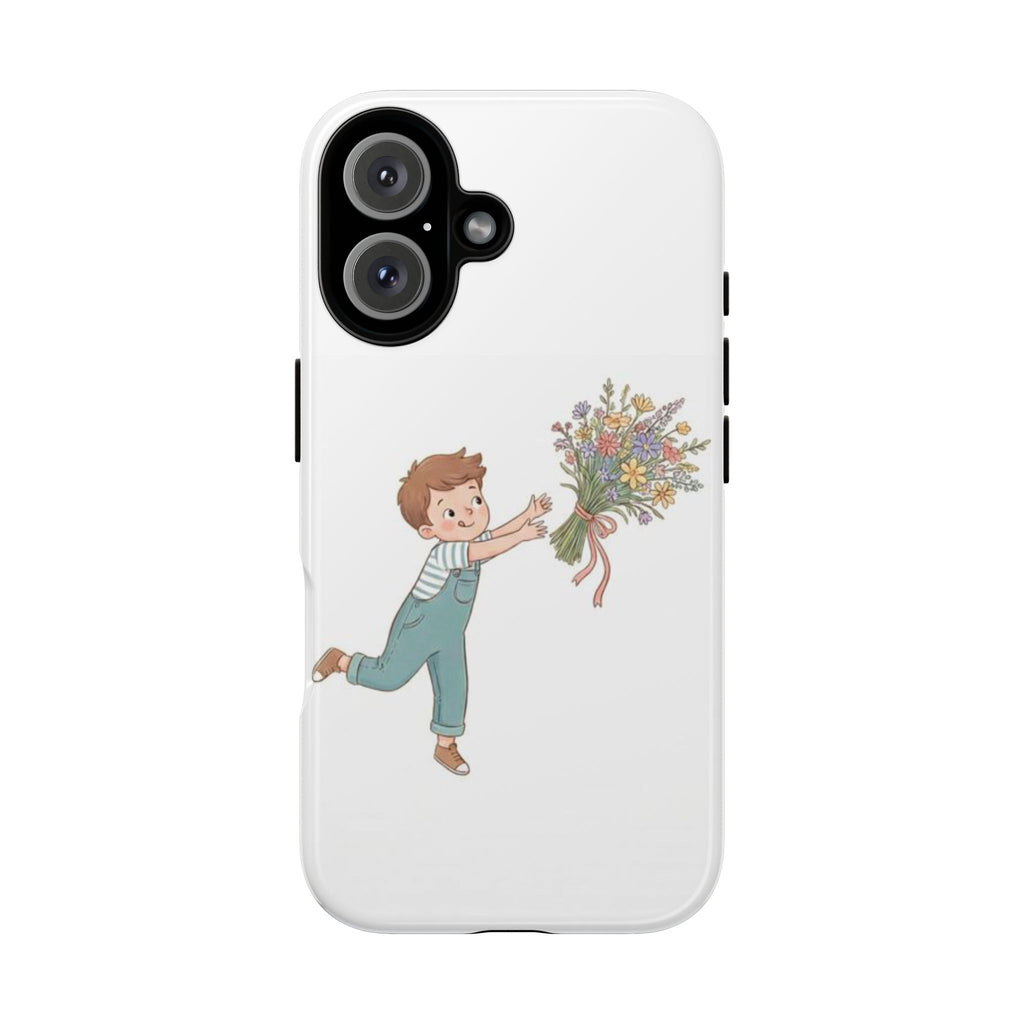Phone Case — Cute Boy Tossing Wildflower Bouquet Illustration