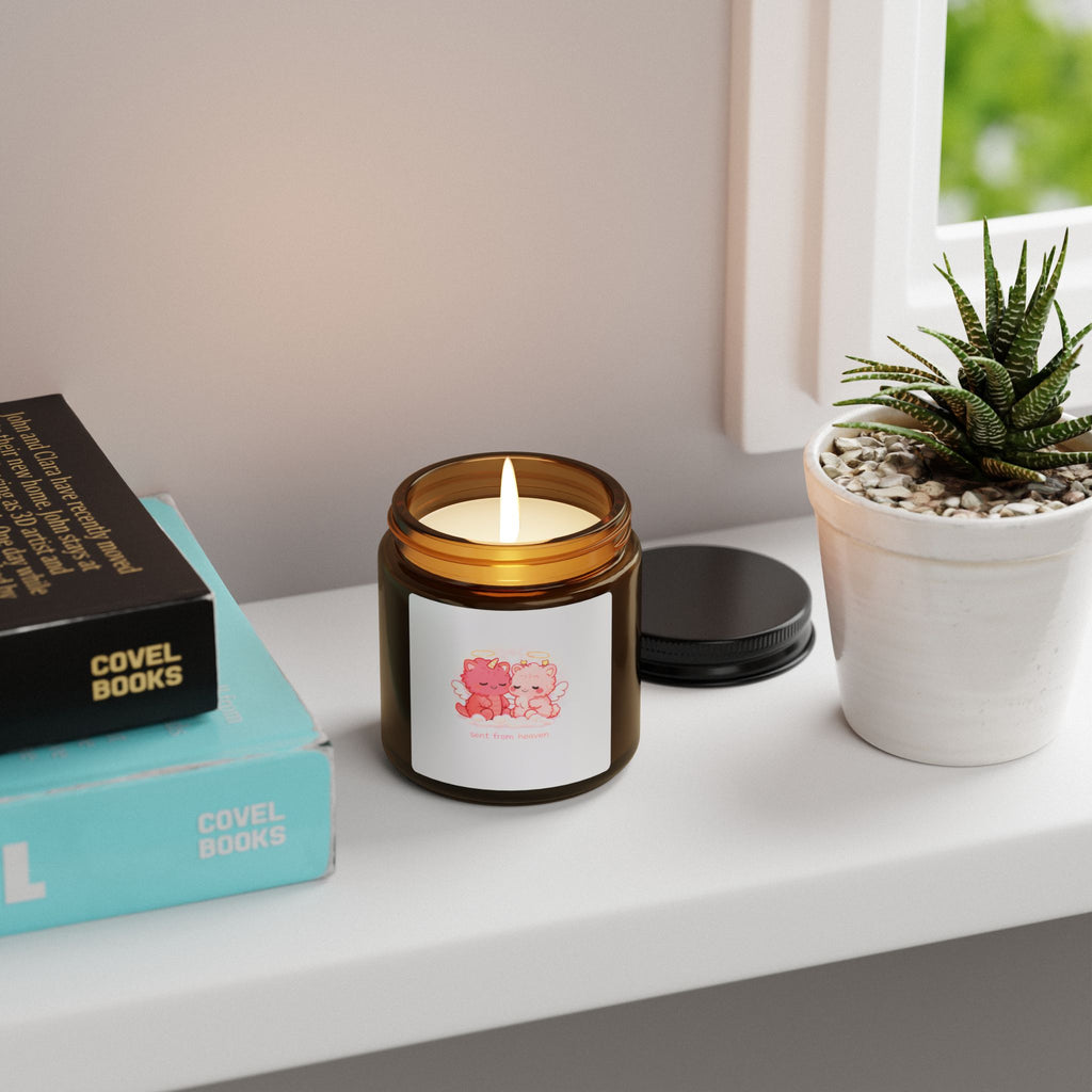 Cute Couples Soy Candle — Amber Jar Scented Candle with Pink Bear Design