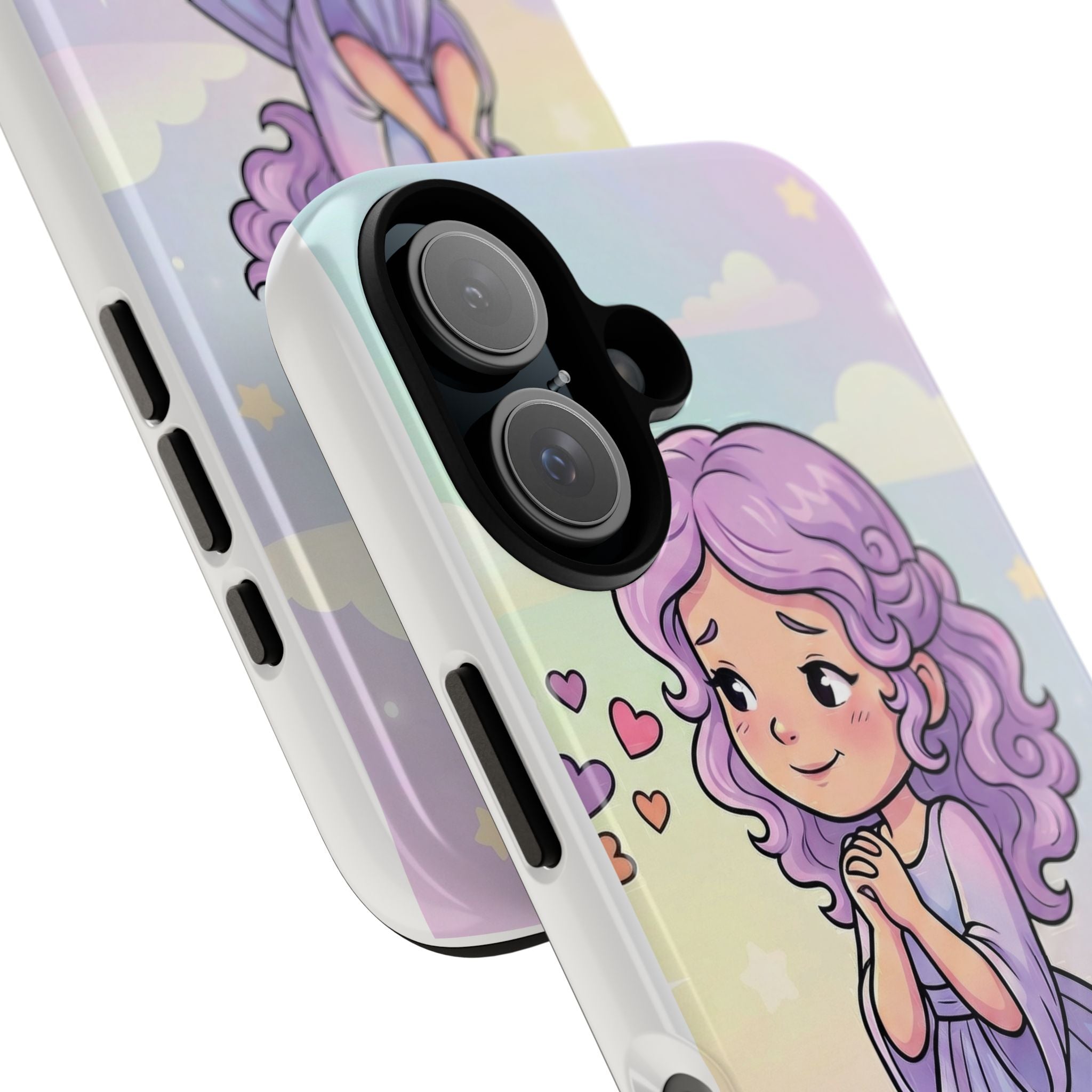 Pastel Princess Phone Case — Cute Purple-Haired Girl Hearts Protective Tough Case