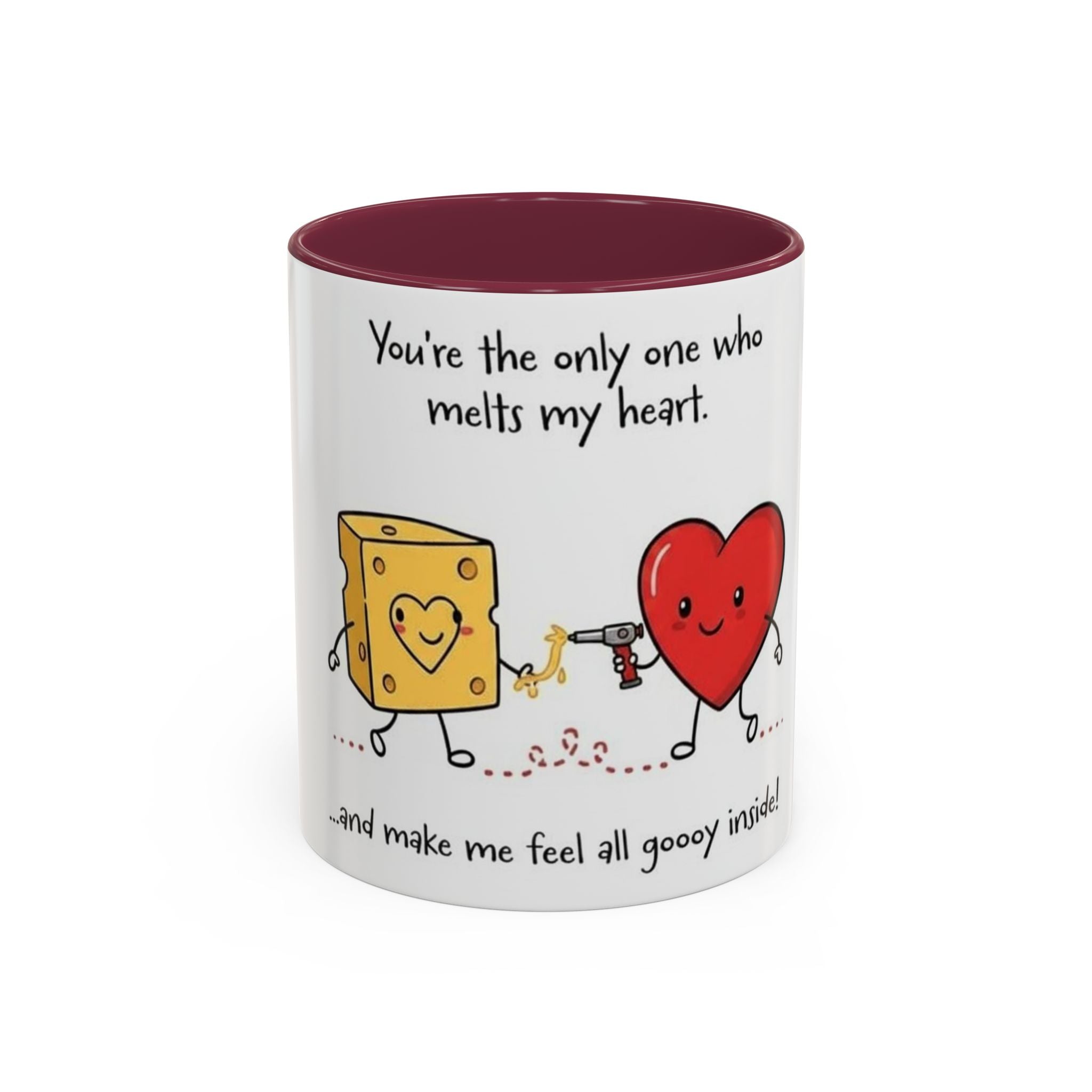 Romantic Coffee Mug — "You’re the only one who melts my heart" Cute Chees e & Heart Valentine Mug