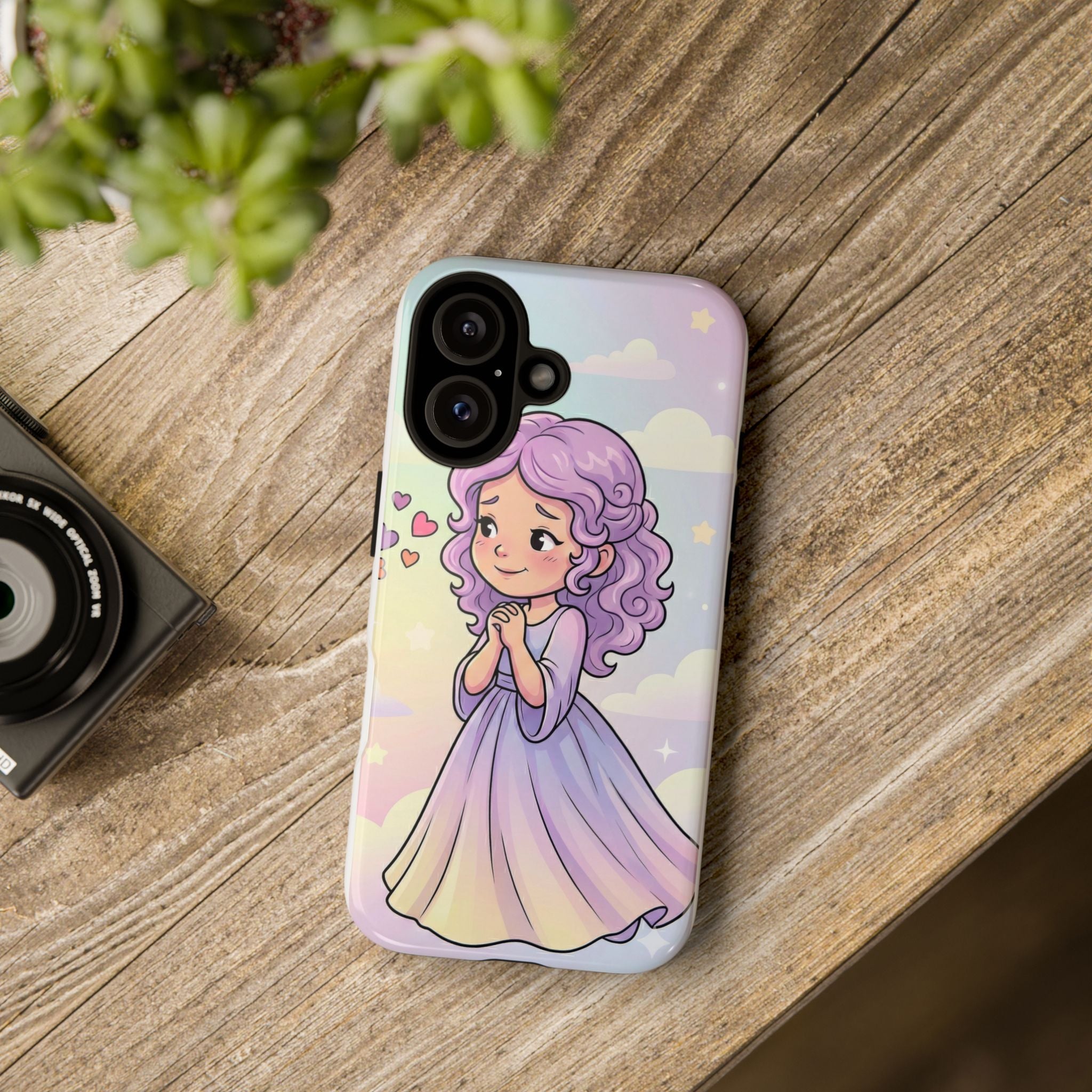 Pastel Princess Phone Case — Cute Purple-Haired Girl Hearts Protective Tough Case