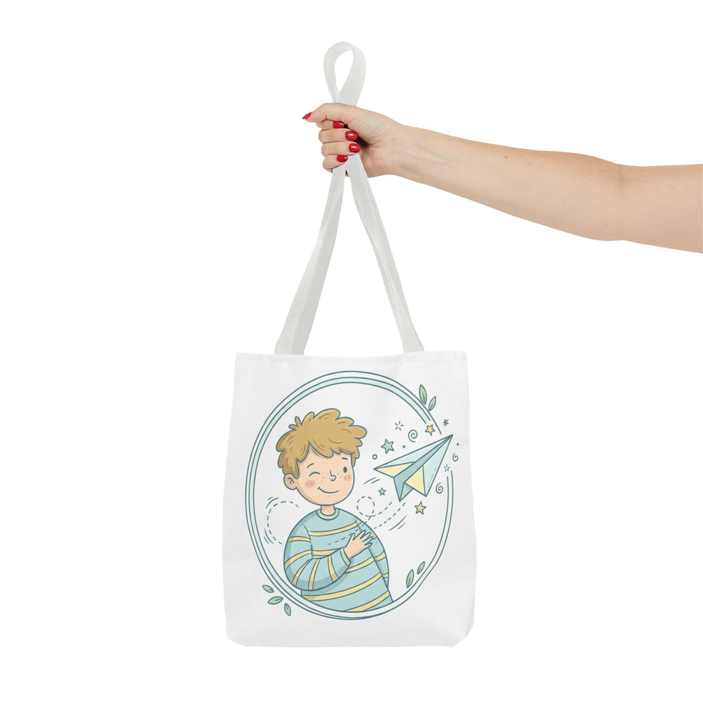 Cute Boy with Paper Airplane Tote Bag — Kids Illustration AOP Tote