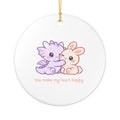 Ceramic Ornament — Cute Dragon & Bunny "You Make My Heart Happy" Holiday Decoration