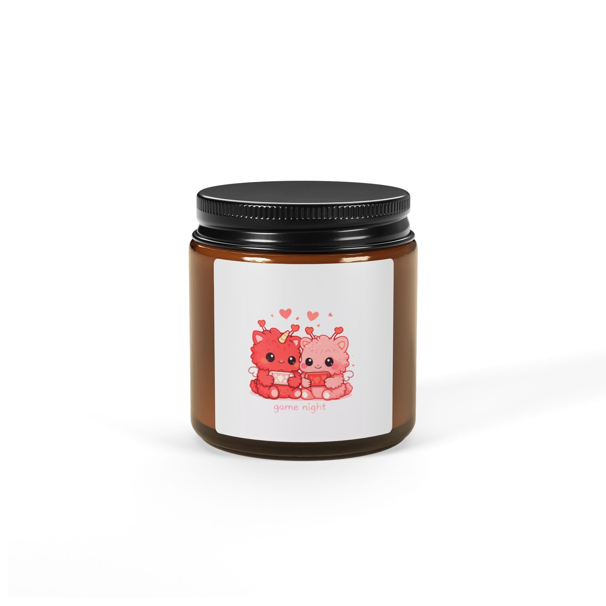 Soy Candle — Cute Heart Kittens Amber Jar (Scented)