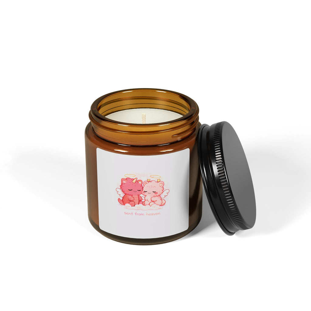 Cute Couples Soy Candle — Amber Jar Scented Candle with Pink Bear Design