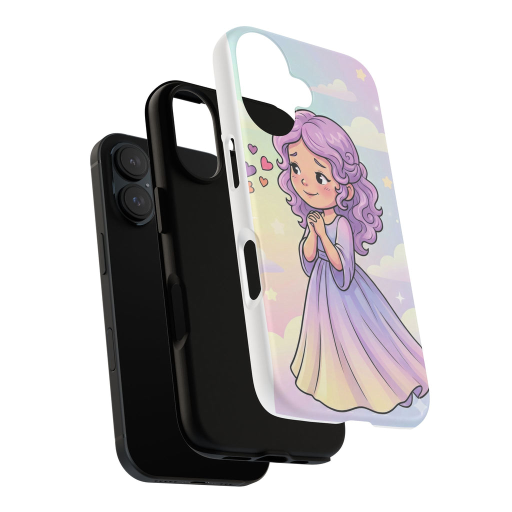 Pastel Princess Phone Case — Cute Purple-Haired Girl Hearts Protective Tough Case