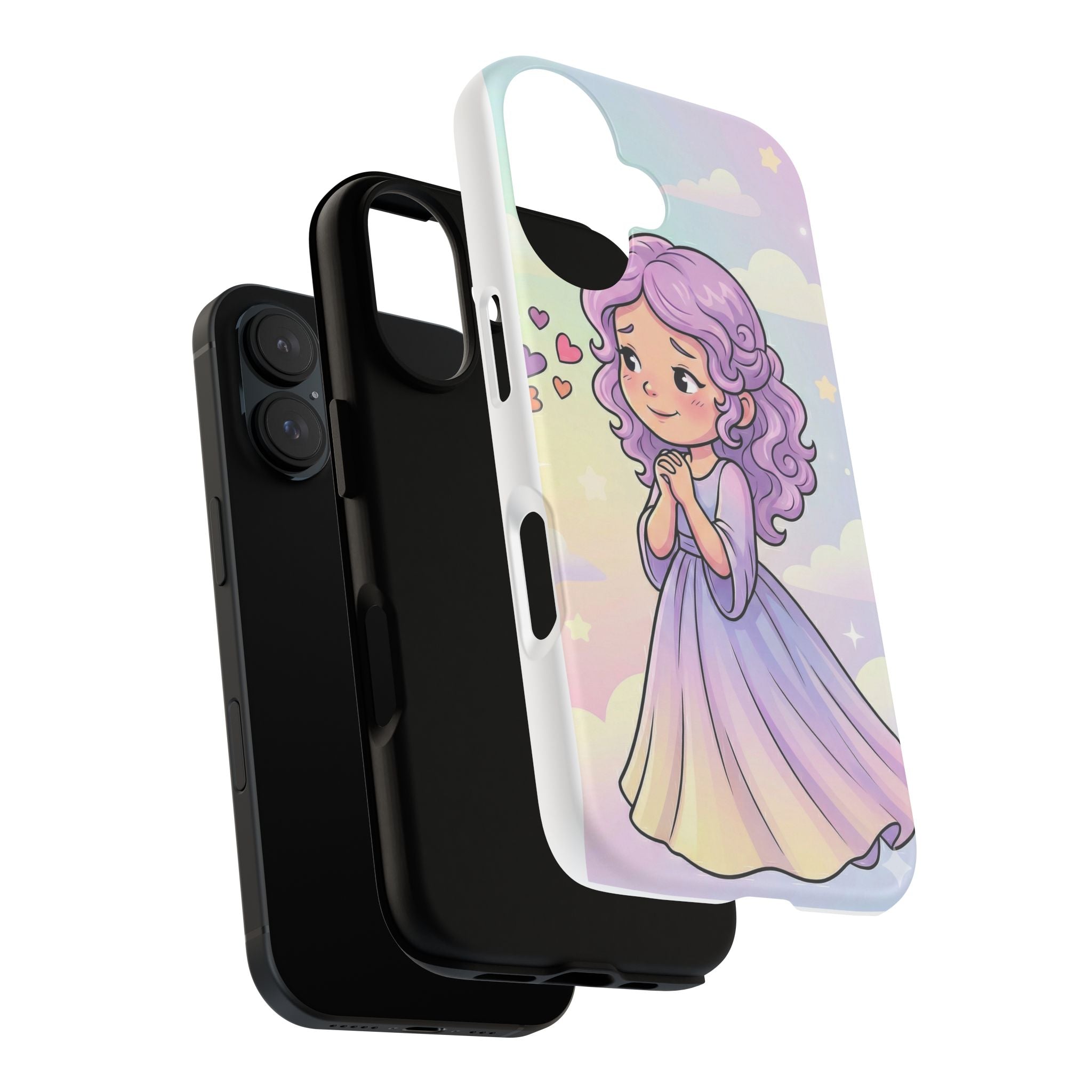 Pastel Princess Phone Case — Cute Purple-Haired Girl Hearts Protective Tough Case