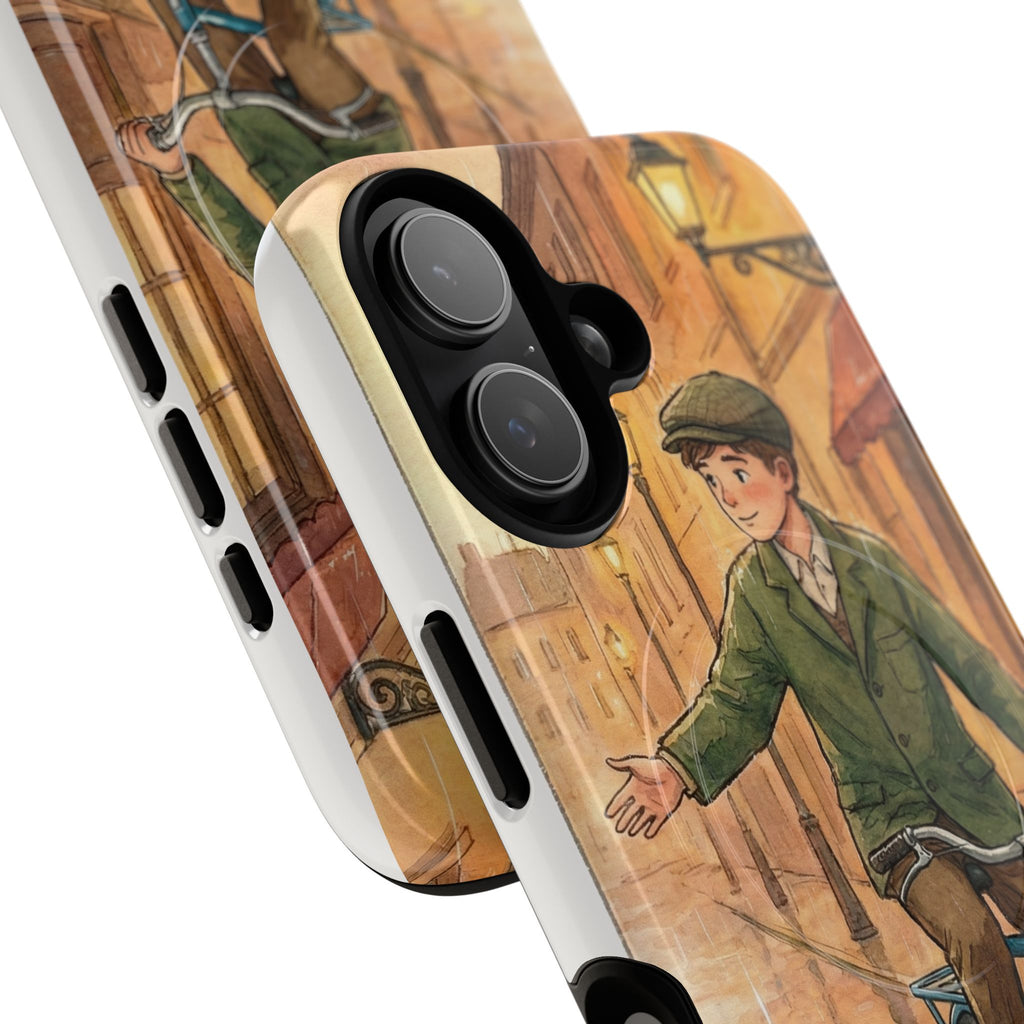 Vintage Bicycle Boy Tough Magnetic Phone Case — Retro Street Scene Protective Cover