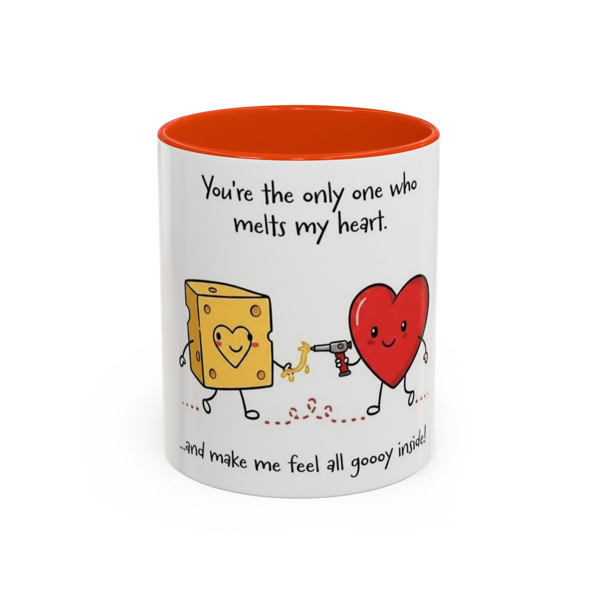 Romantic Coffee Mug — "You’re the only one who melts my heart" Cute Chees e & Heart Valentine Mug