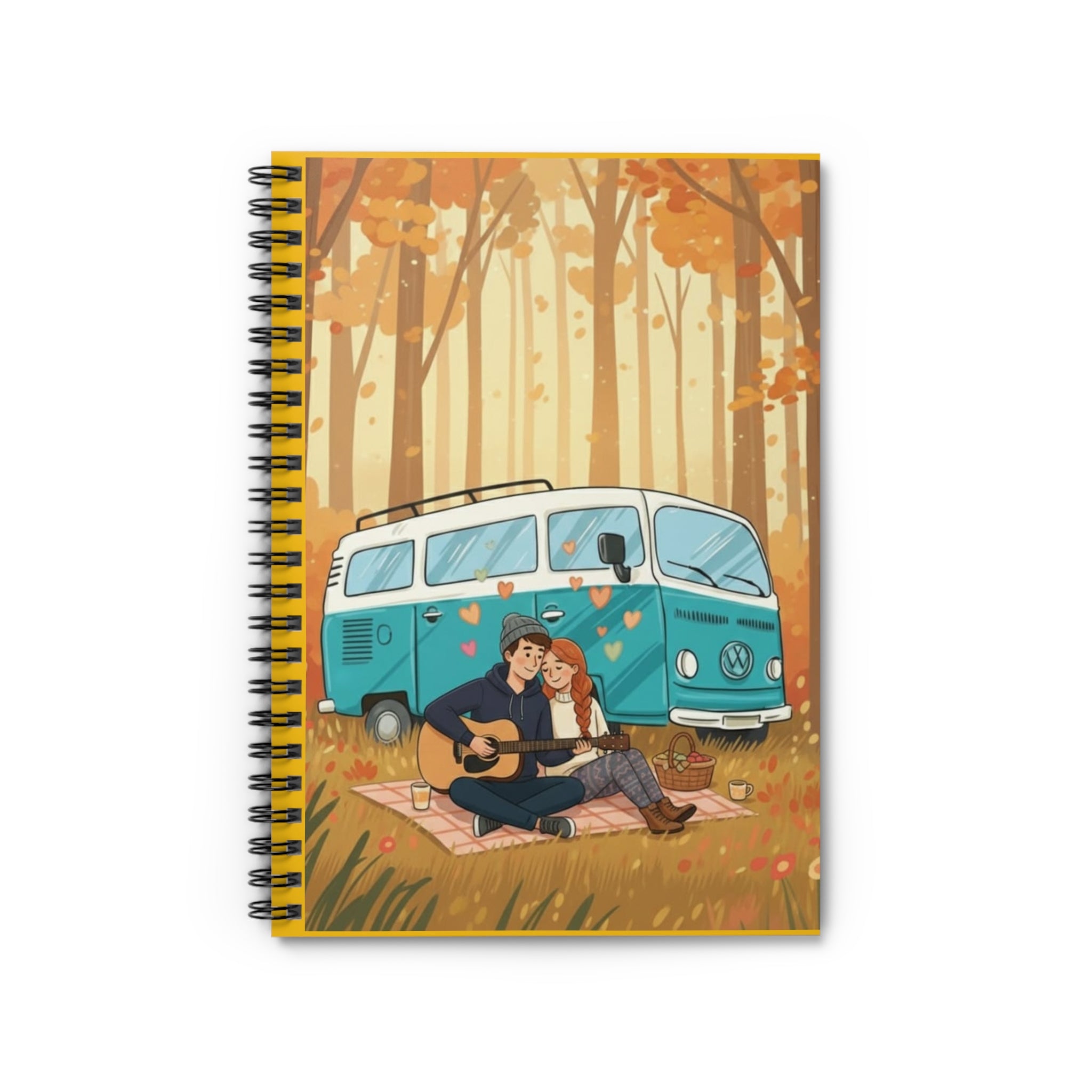 Autumn Campervan Couple Spiral Notebook — Ruled Journal for Travel, Camping & Cozy Fall Notes