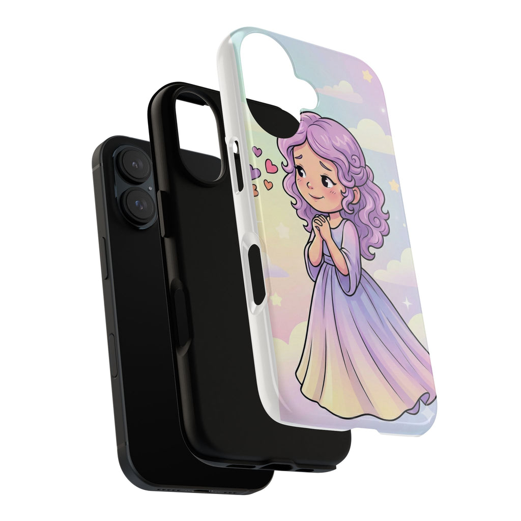 Pastel Princess Phone Case — Cute Purple-Haired Girl Hearts Protective Tough Case