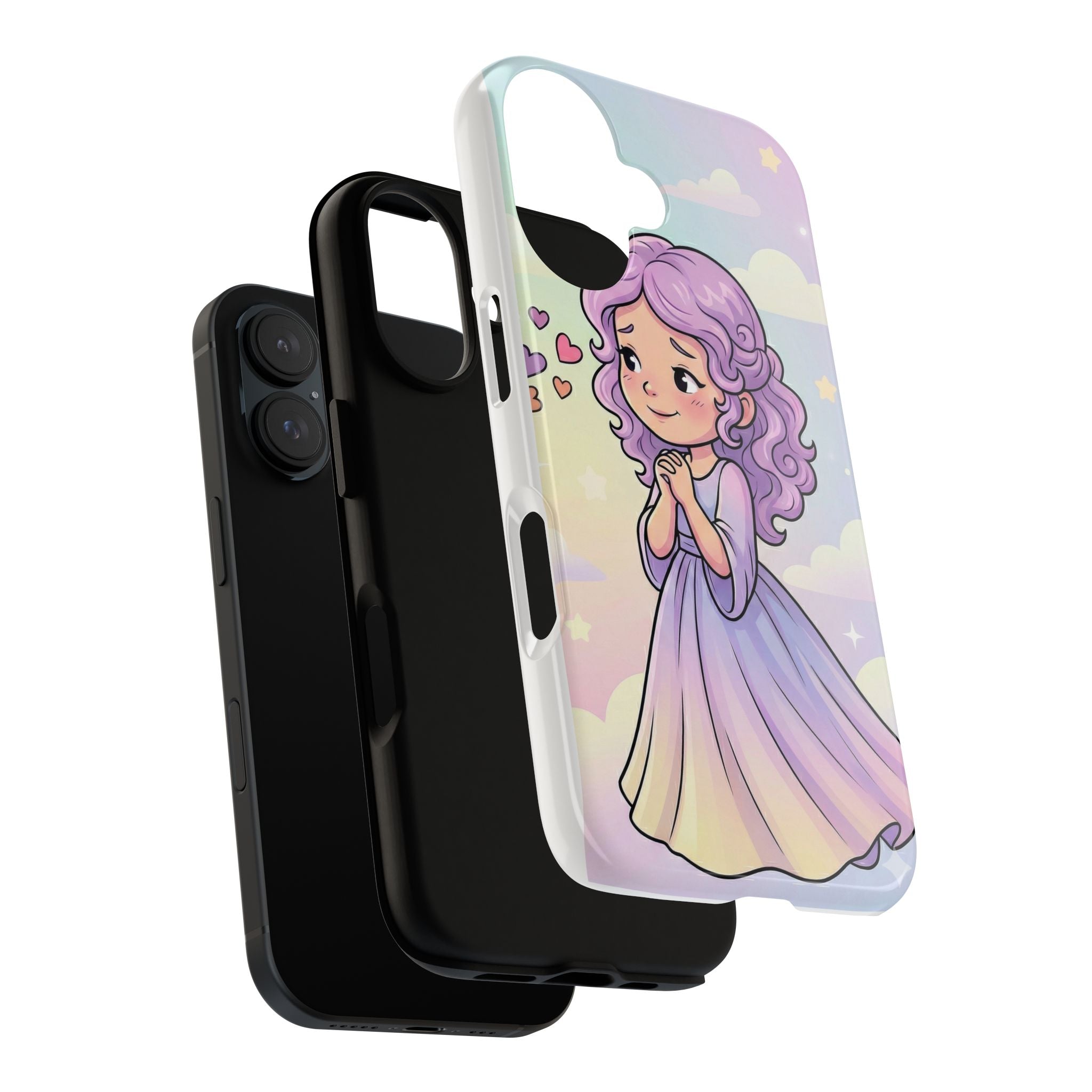 Pastel Princess Phone Case — Cute Purple-Haired Girl Hearts Protective Tough Case