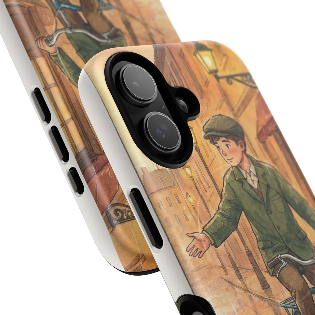 Vintage Bicycle Boy Tough Magnetic Phone Case — Retro Street Scene Protective Cover