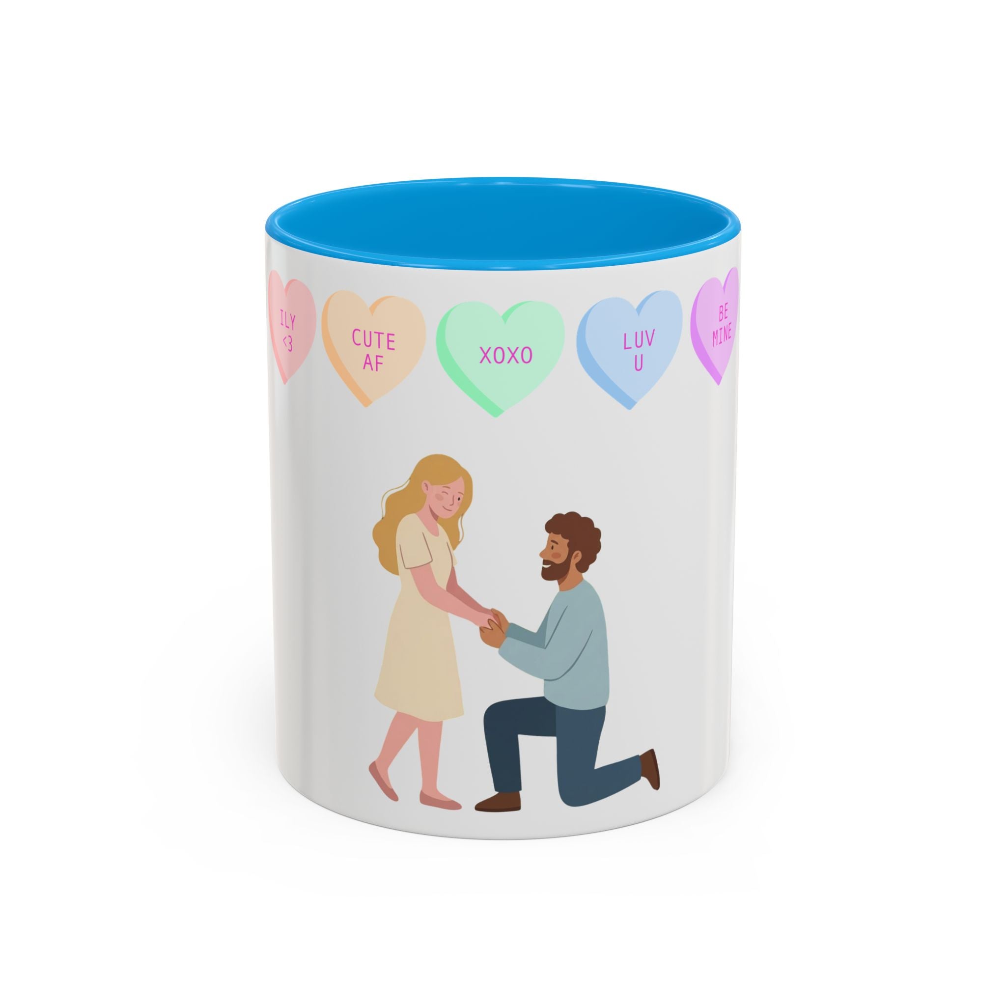 Engagement Proposal Coffee Mug — 'Be Mine' Conversation Hearts Valentine Romance Mug (11oz/15oz)