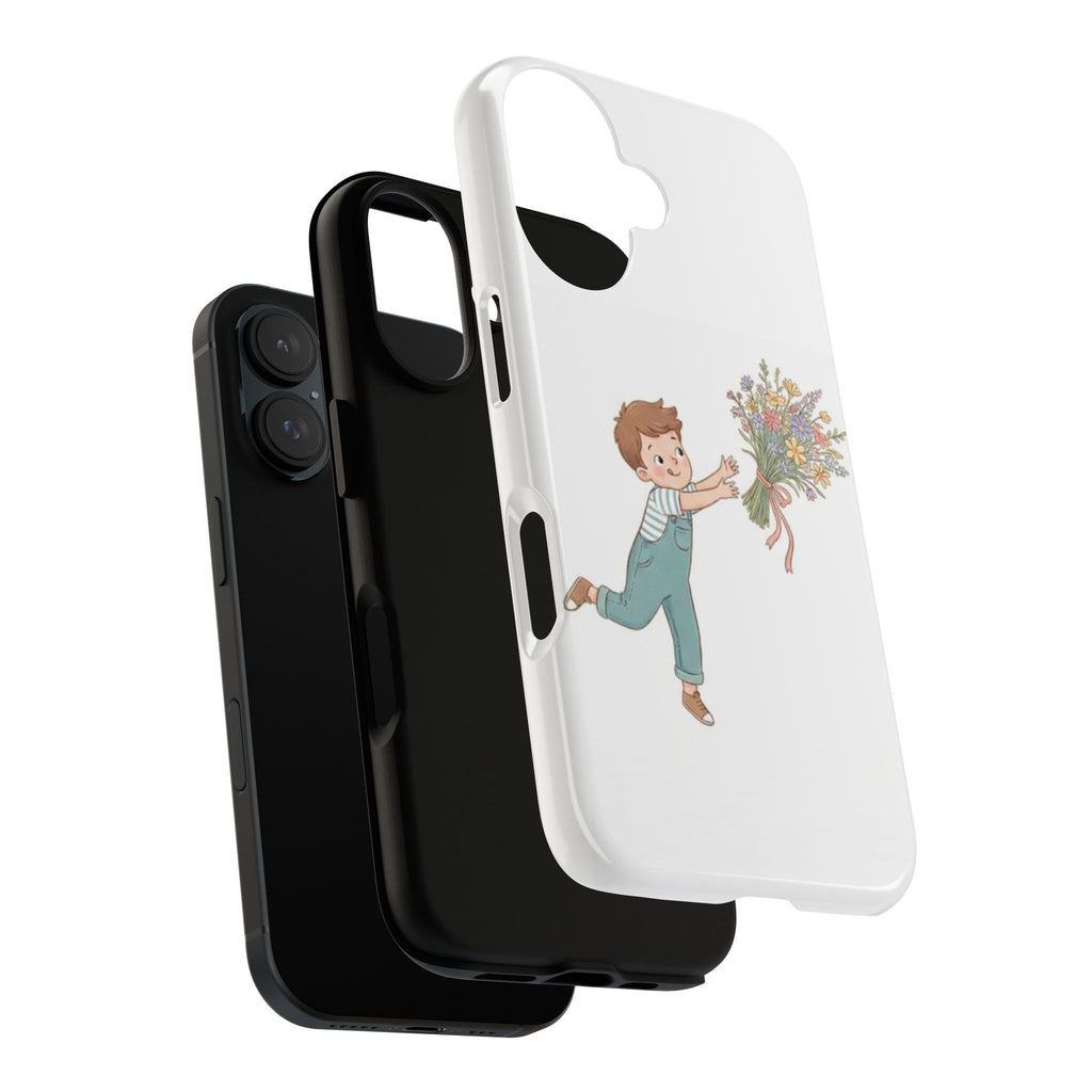 Phone Case — Cute Boy Tossing Wildflower Bouquet Illustration