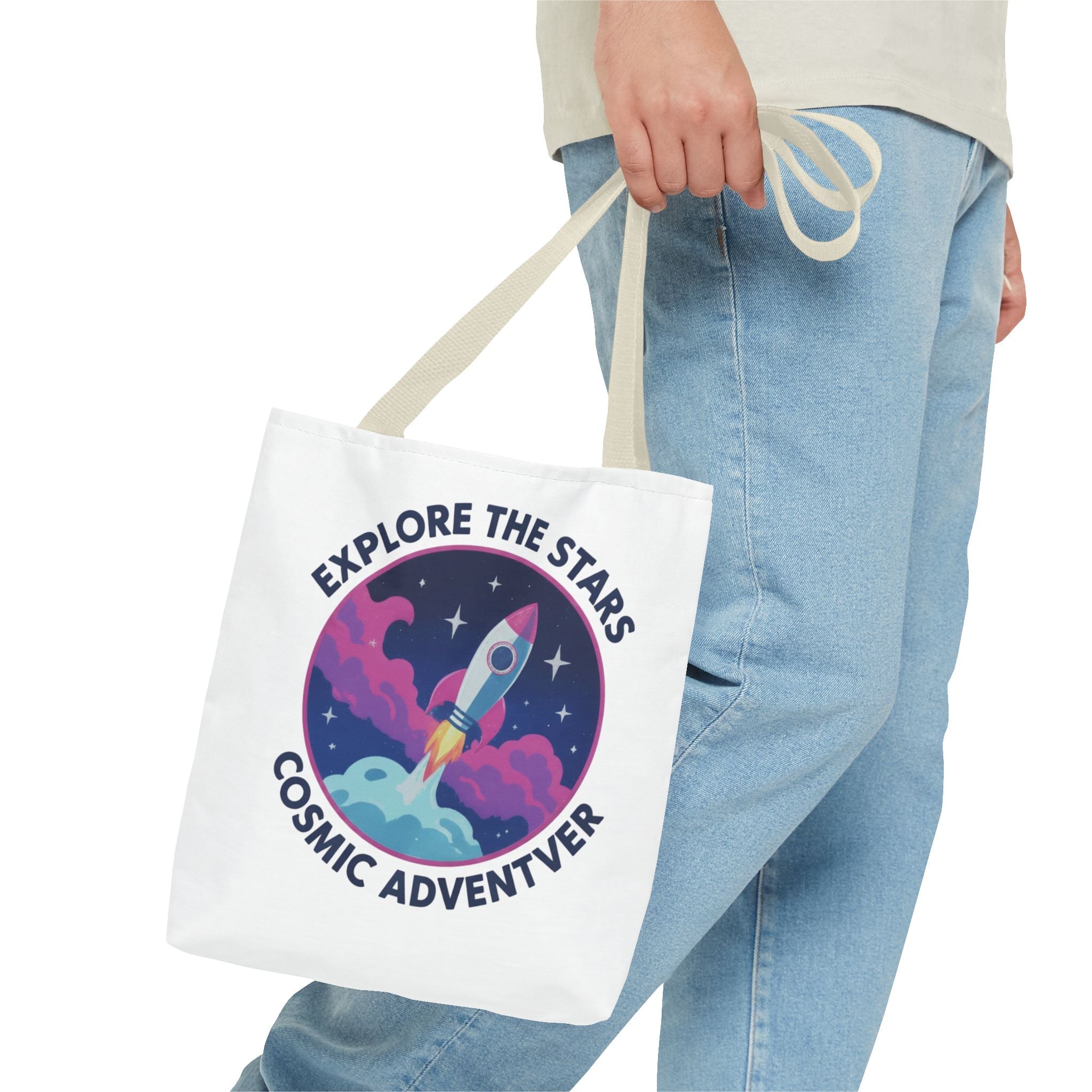Cosmic Adventurer Tote Bag — "Explore the Stars" Rocket Design