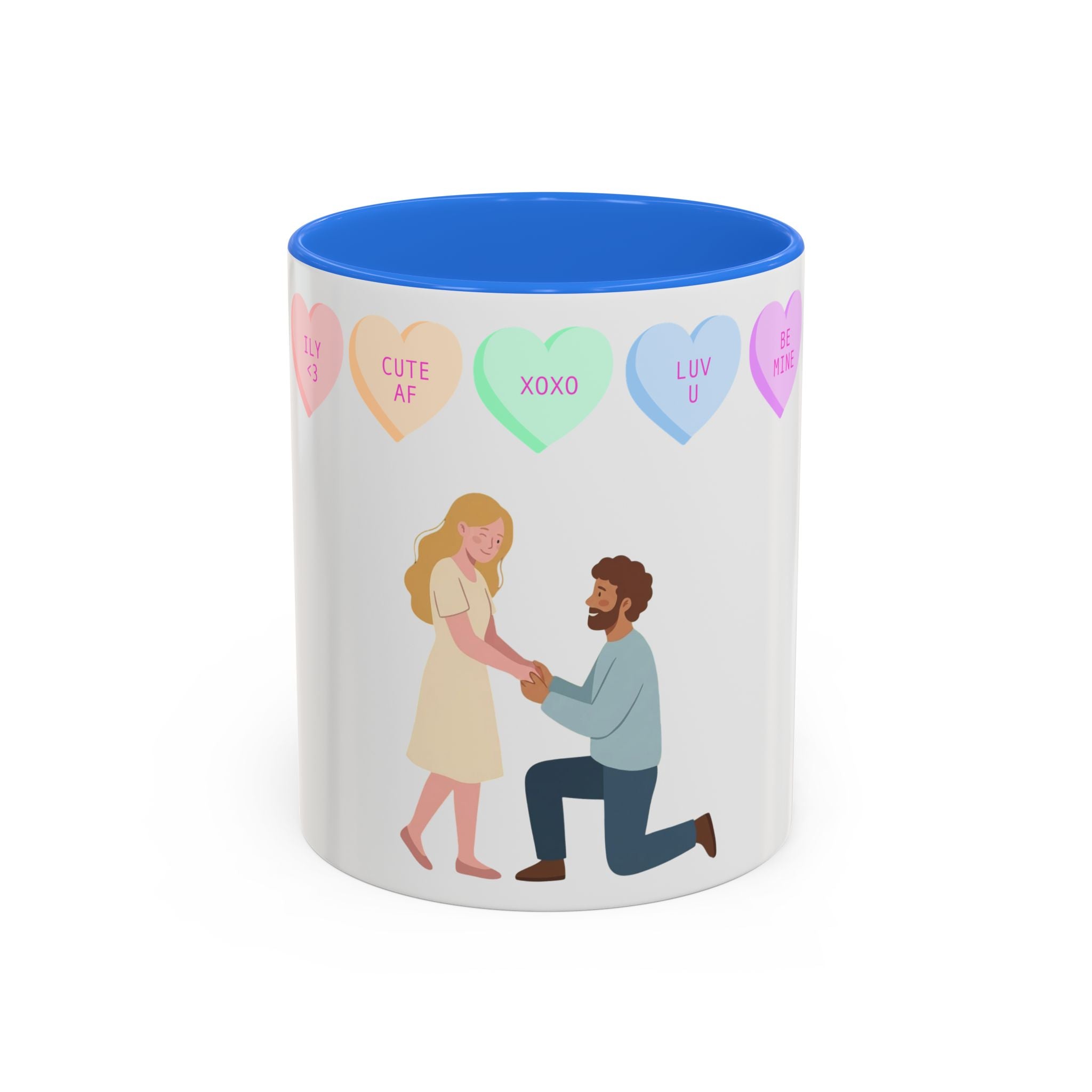 Engagement Proposal Coffee Mug — 'Be Mine' Conversation Hearts Valentine Romance Mug (11oz/15oz)