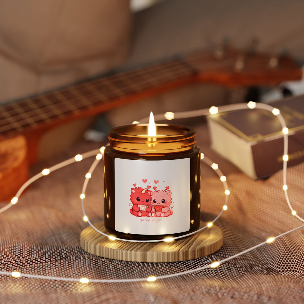 Soy Candle — Cute Heart Kittens Amber Jar (Scented)
