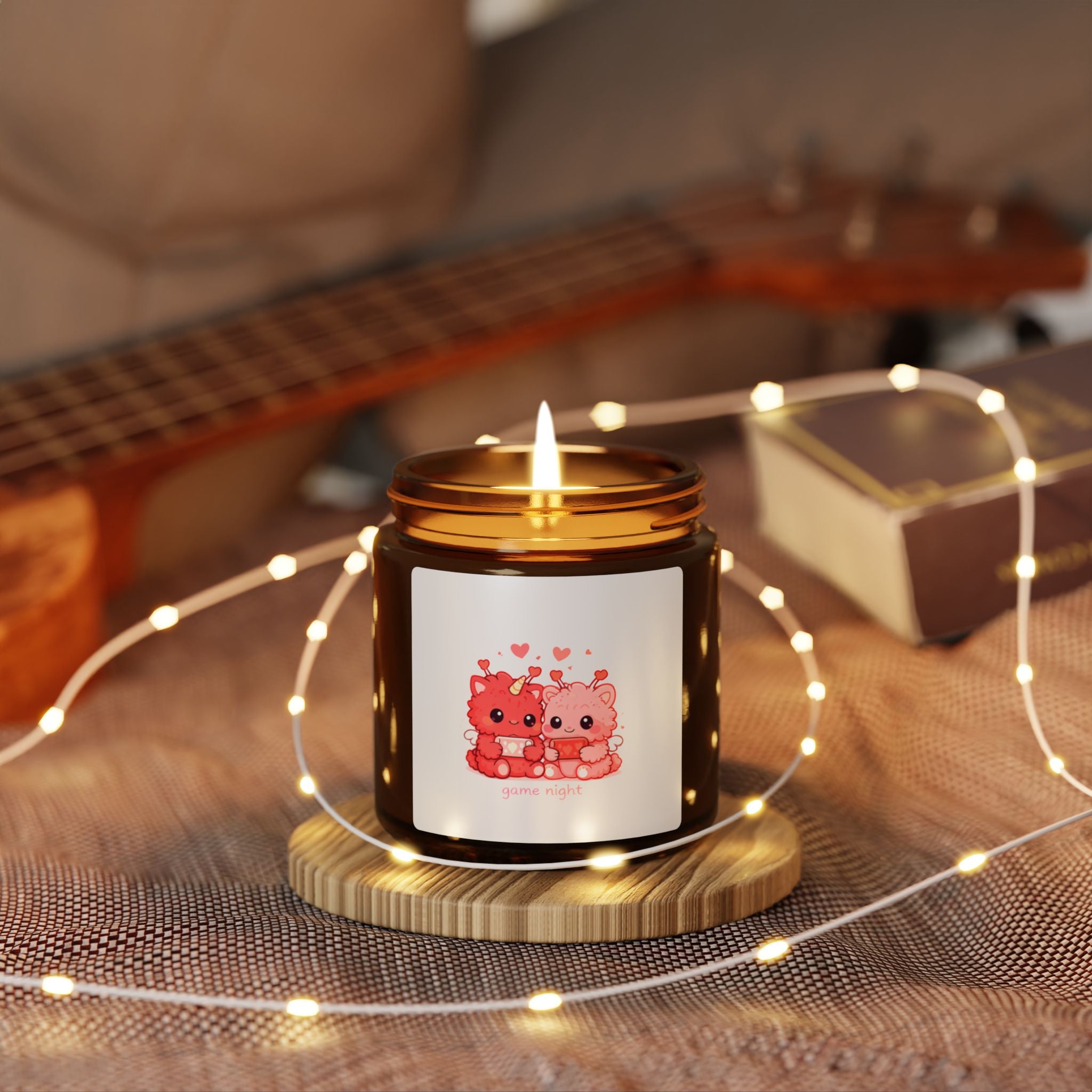 Soy Candle — Cute Heart Kittens Amber Jar (Scented)