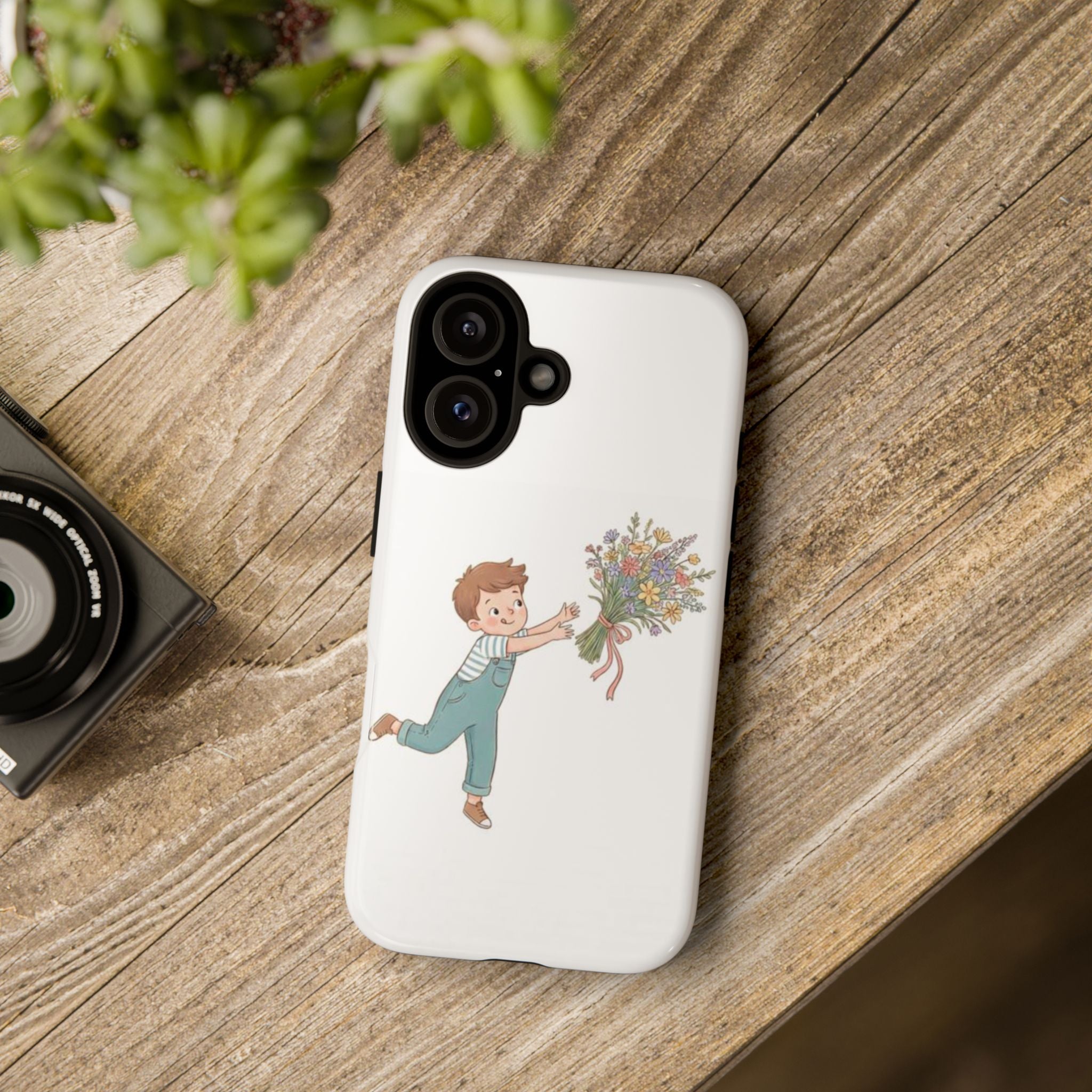 Phone Case — Cute Boy Tossing Wildflower Bouquet Illustration