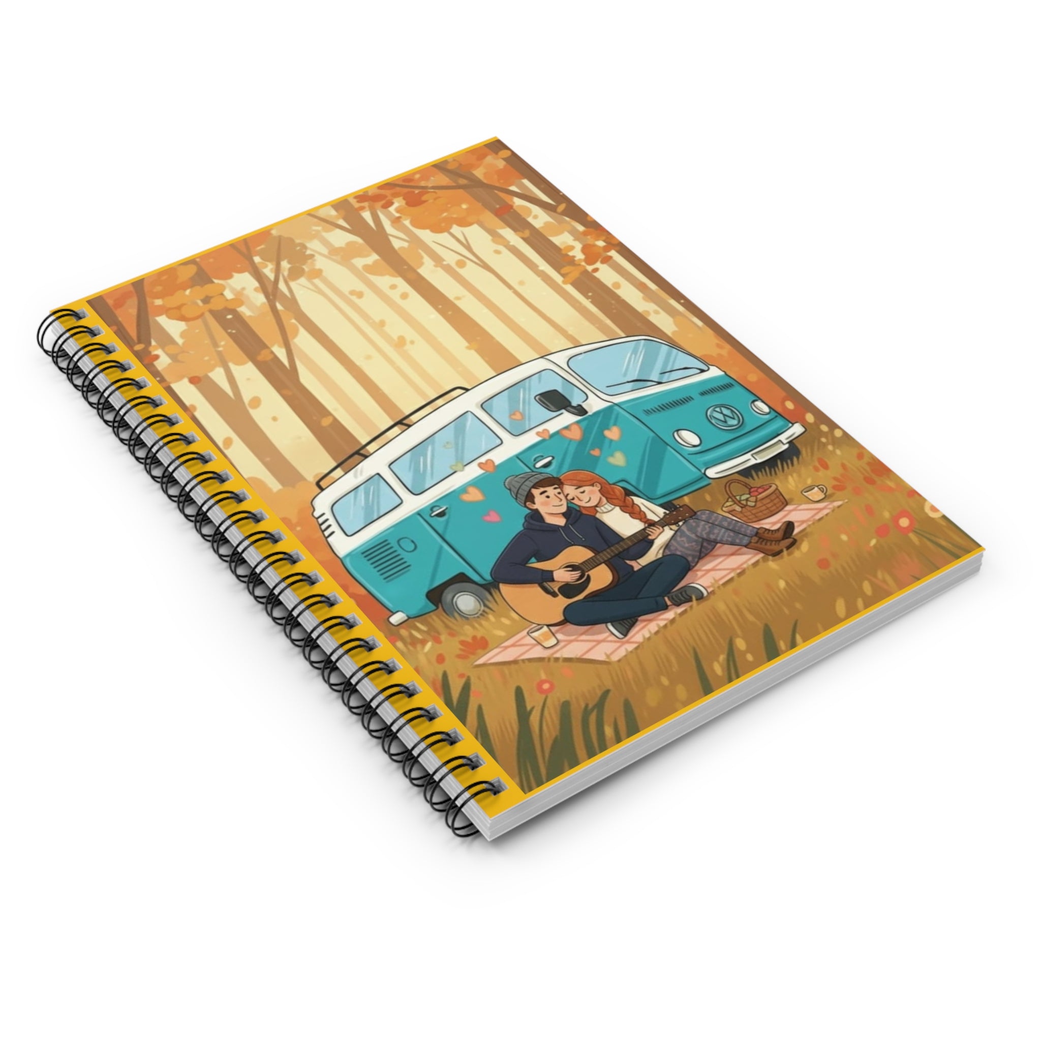 Autumn Campervan Couple Spiral Notebook — Ruled Journal for Travel, Camping & Cozy Fall Notes