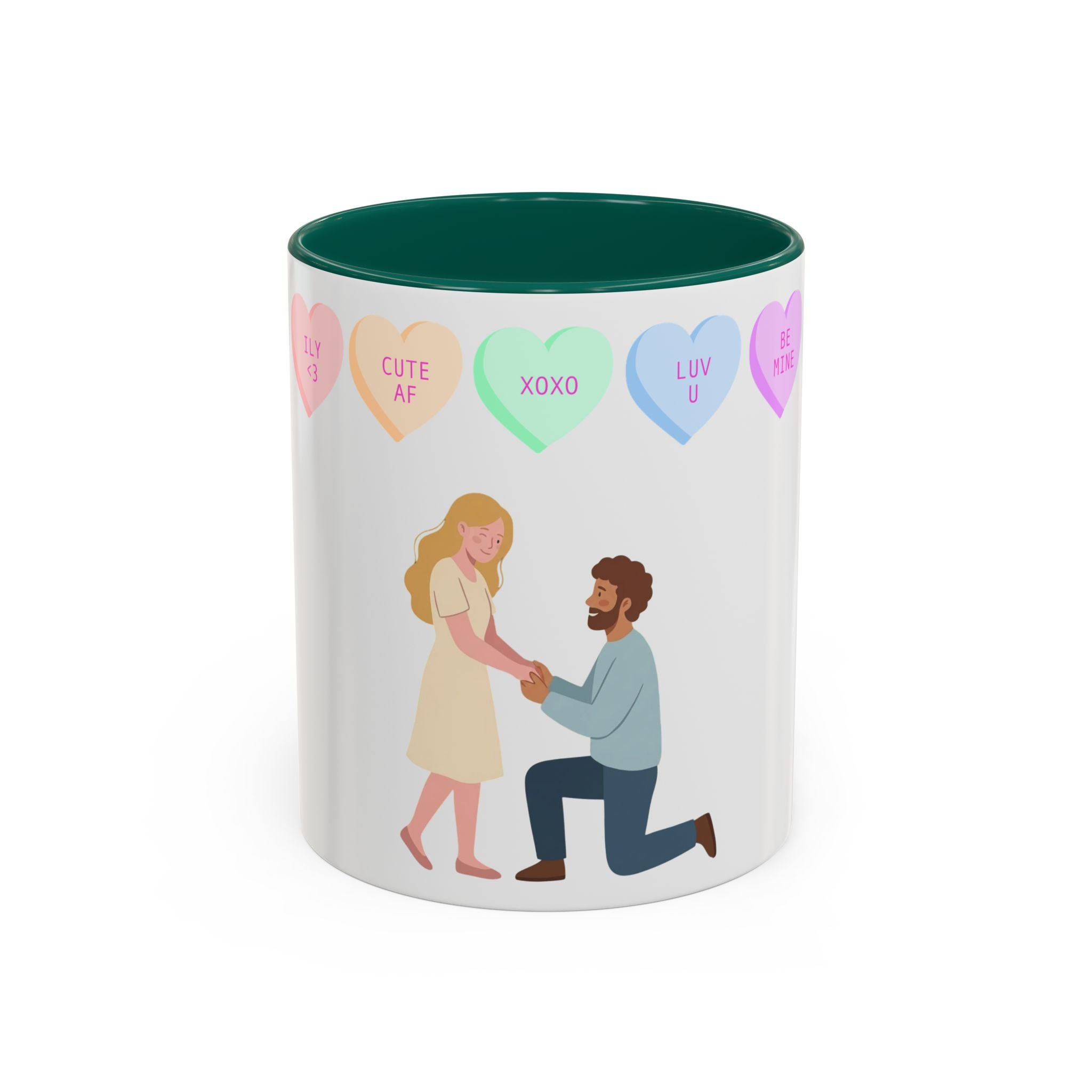 Engagement Proposal Coffee Mug — 'Be Mine' Conversation Hearts Valentine Romance Mug (11oz/15oz)