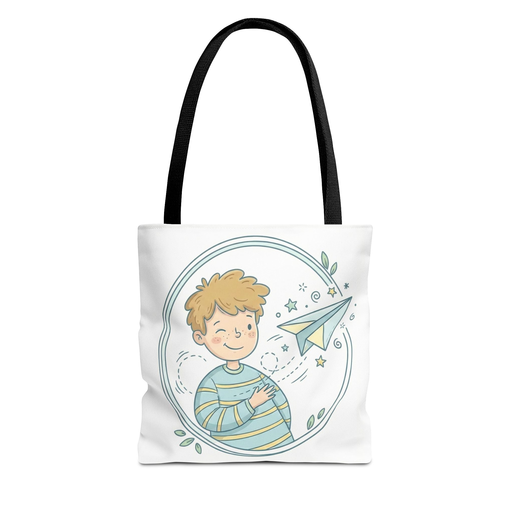 Cute Boy with Paper Airplane Tote Bag — Kids Illustration AOP Tote