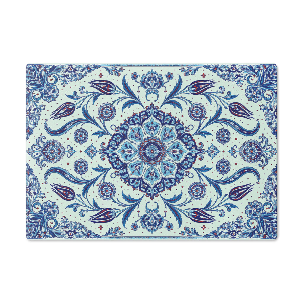 Ceramic Cutting Board – Blue Floral Mandala Kitchen Prep Board