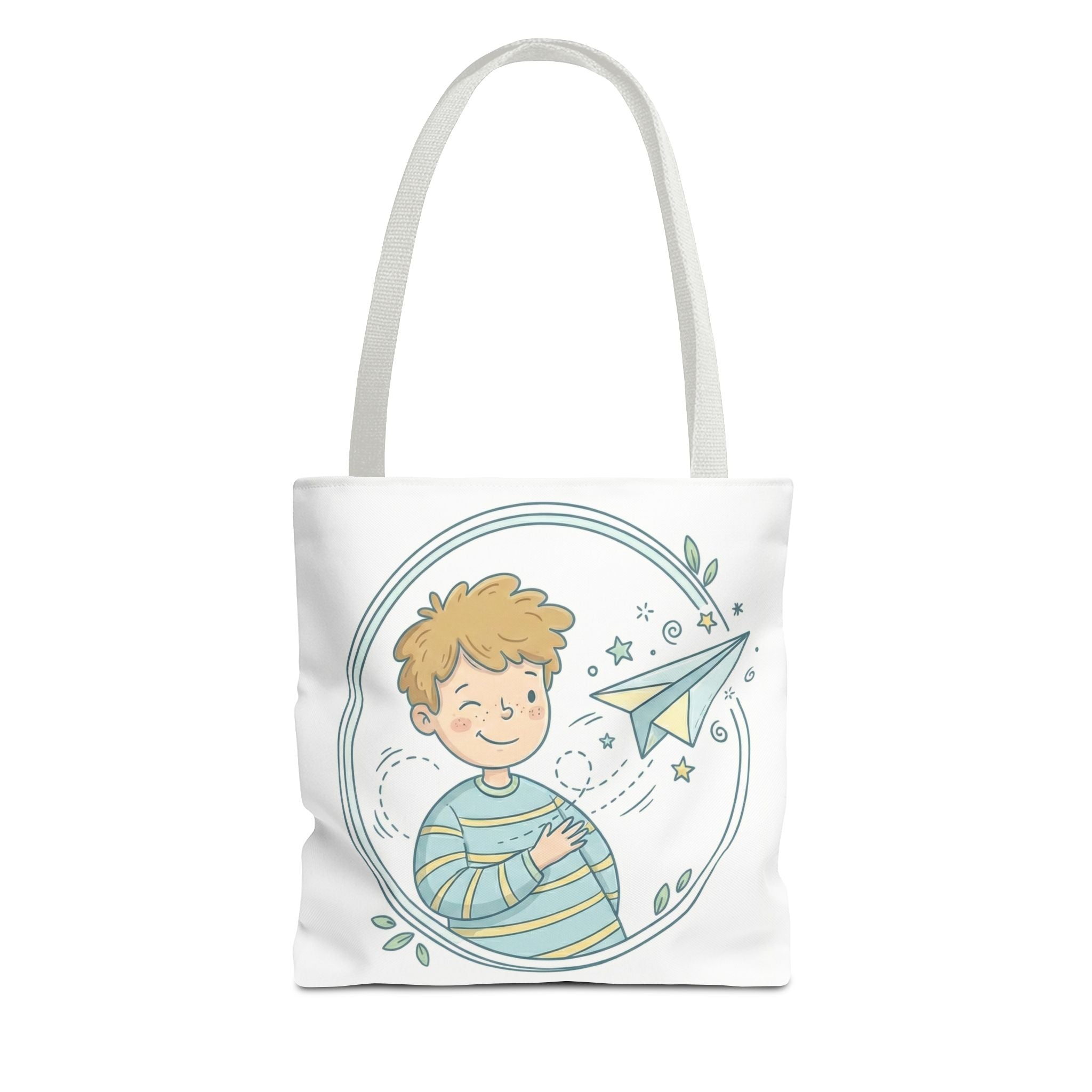 Cute Boy with Paper Airplane Tote Bag — Kids Illustration AOP Tote