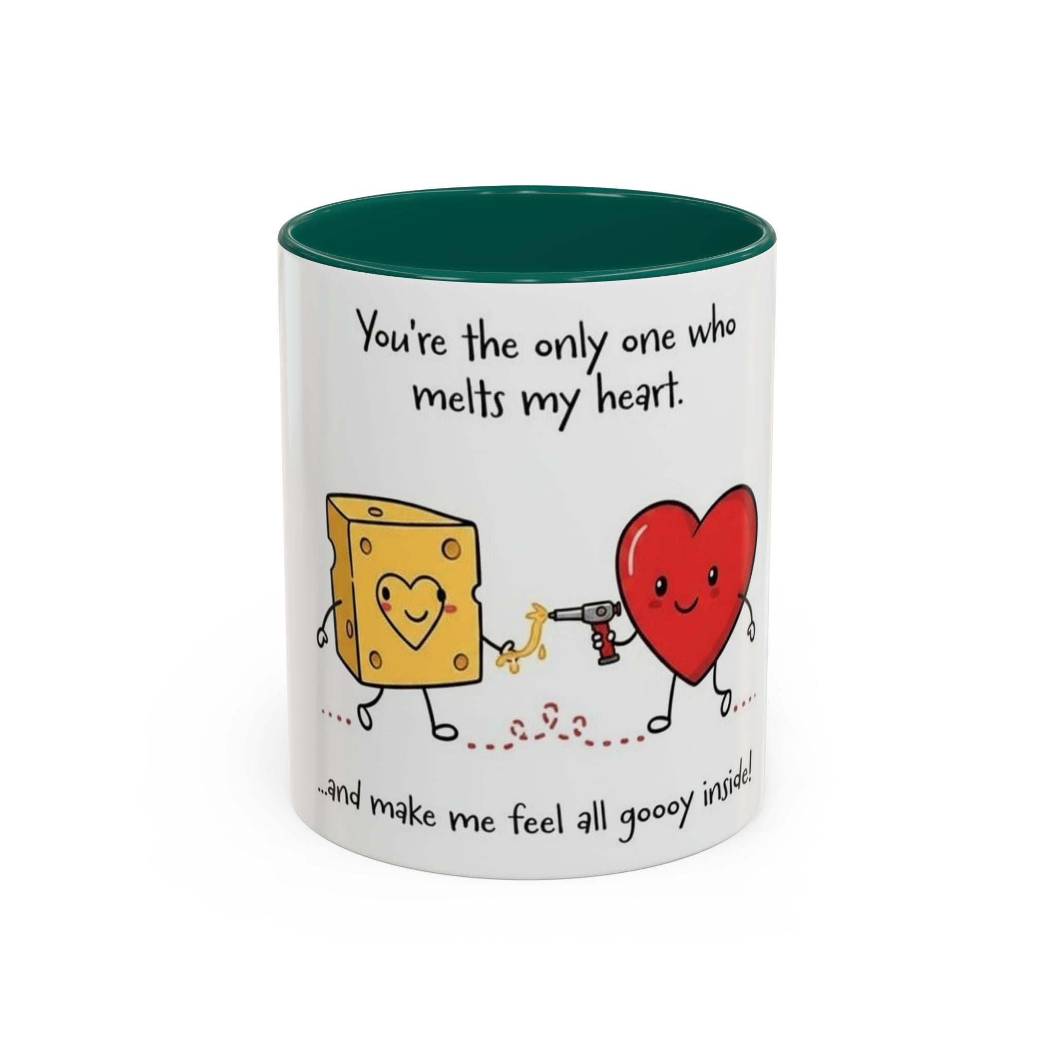 Romantic Coffee Mug — "You’re the only one who melts my heart" Cute Chees e & Heart Valentine Mug