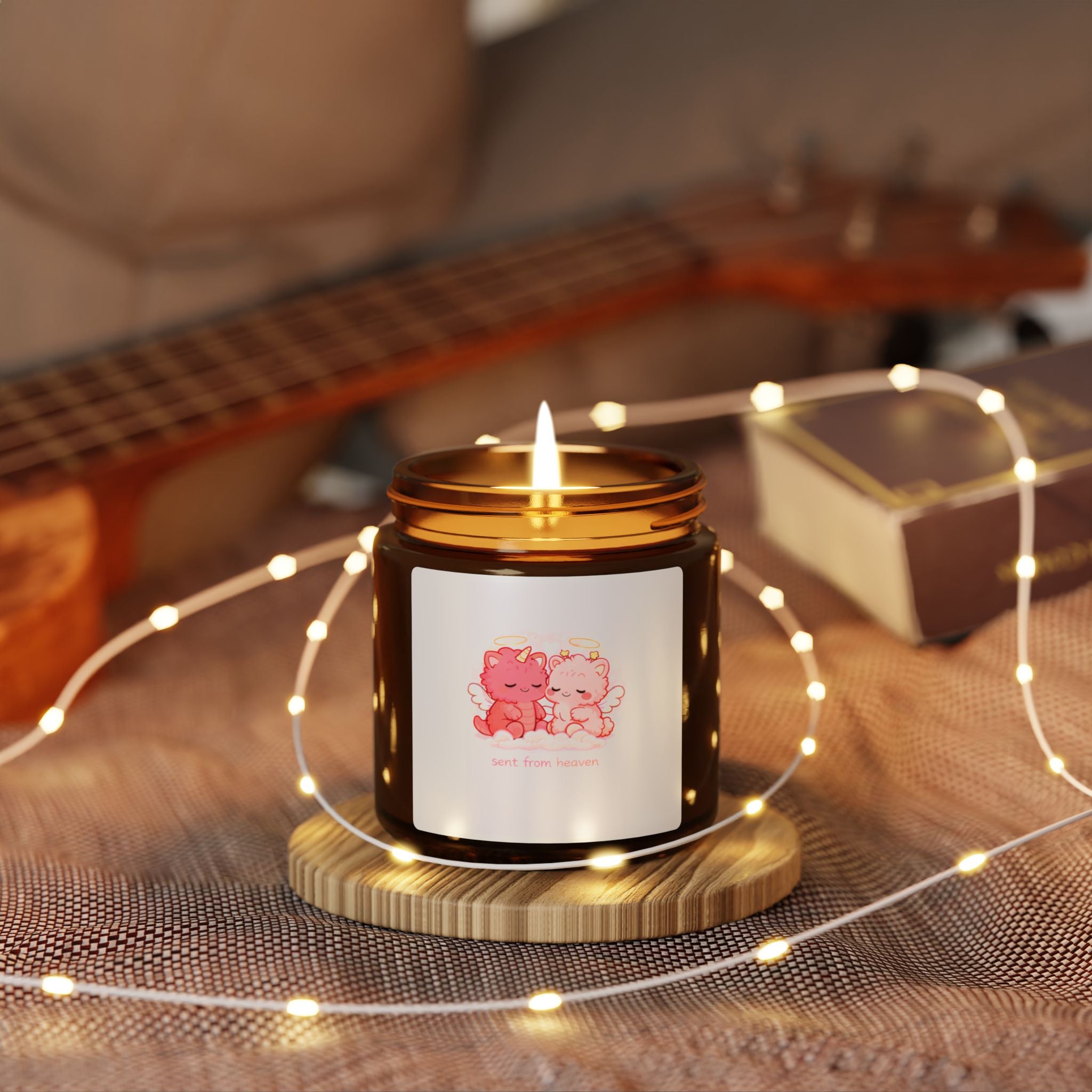 Cute Couples Soy Candle — Amber Jar Scented Candle with Pink Bear Design