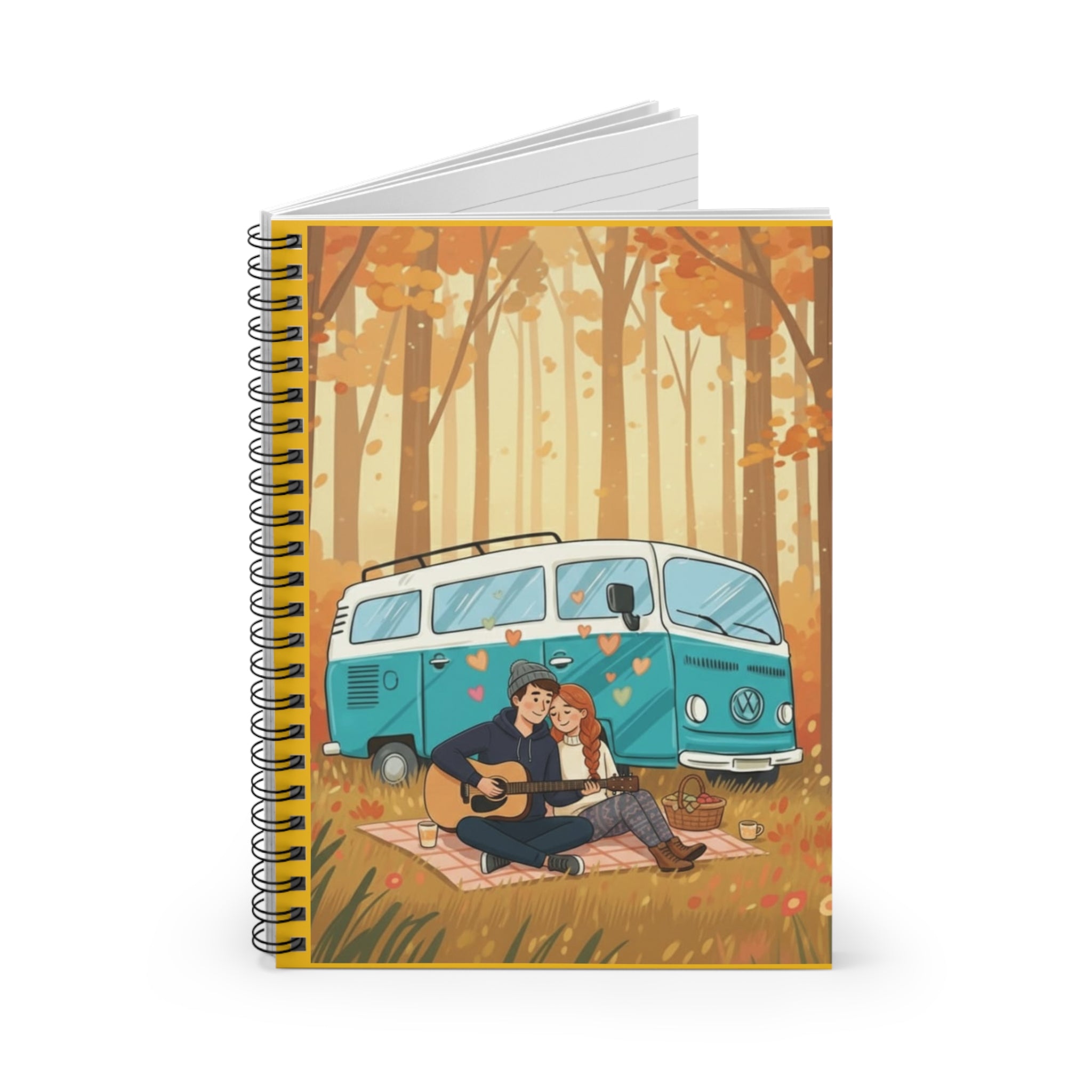 Autumn Campervan Couple Spiral Notebook — Ruled Journal for Travel, Camping & Cozy Fall Notes