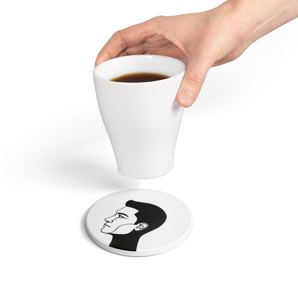 Minimalist Profile Ceramic Coaster – Monochrome Male Silhouette Drink Coaster