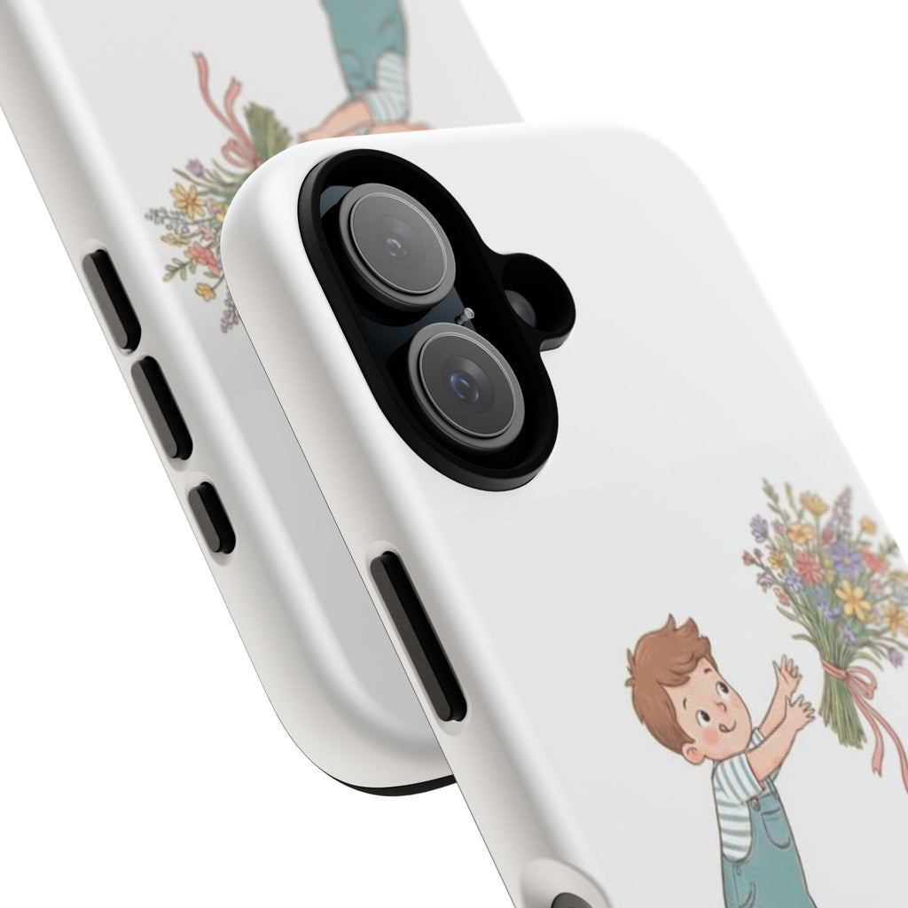 Phone Case — Cute Boy Tossing Wildflower Bouquet Illustration