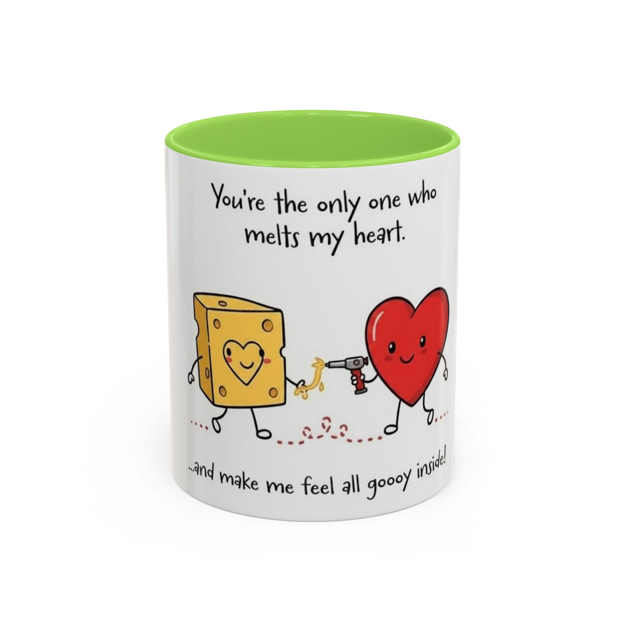 Romantic Coffee Mug — "You’re the only one who melts my heart" Cute Chees e & Heart Valentine Mug