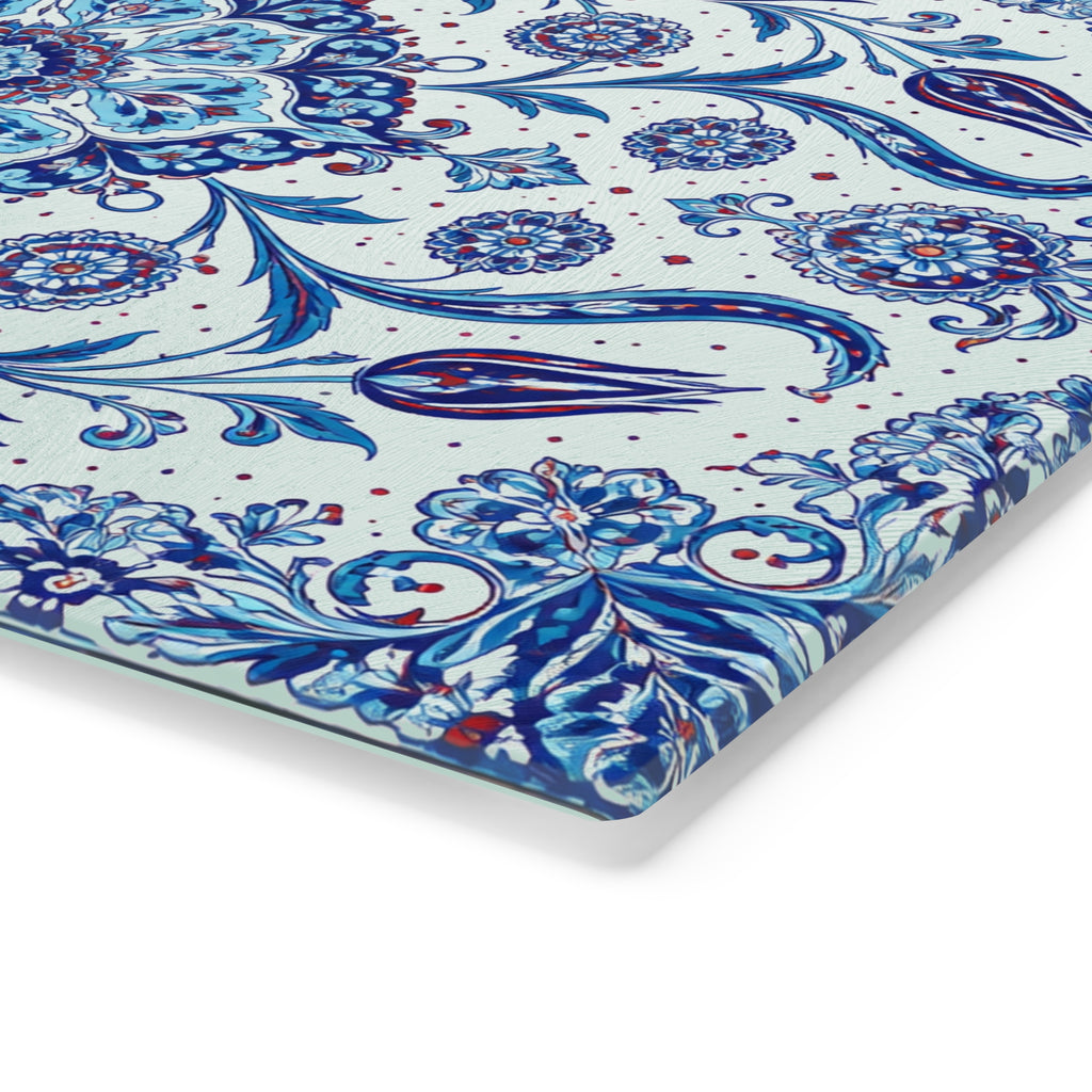 Ceramic Cutting Board – Blue Floral Mandala Kitchen Prep Board