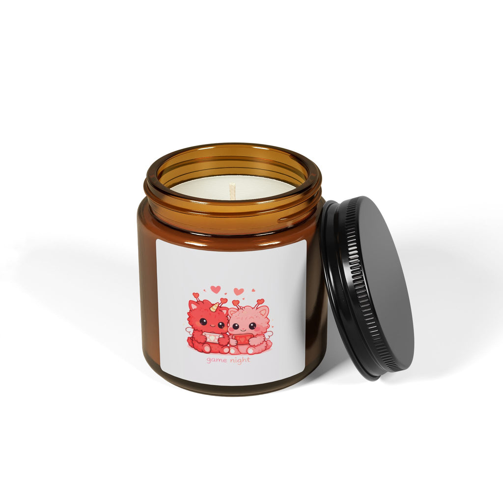 Soy Candle — Cute Heart Kittens Amber Jar (Scented)