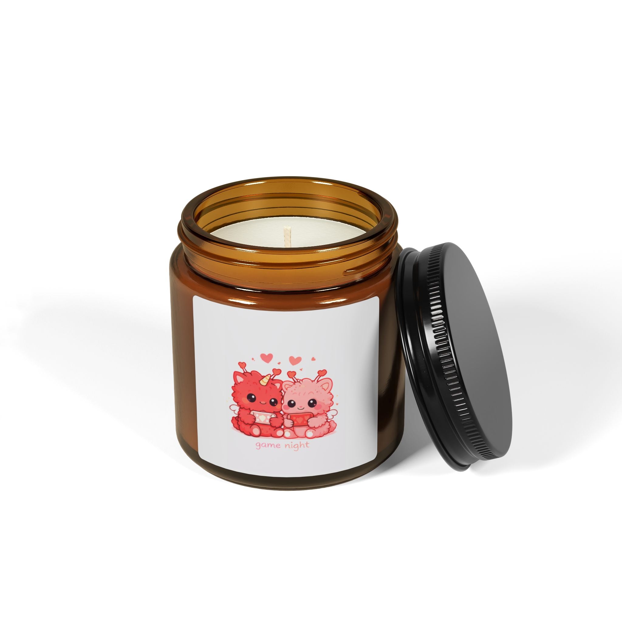 Soy Candle — Cute Heart Kittens Amber Jar (Scented)