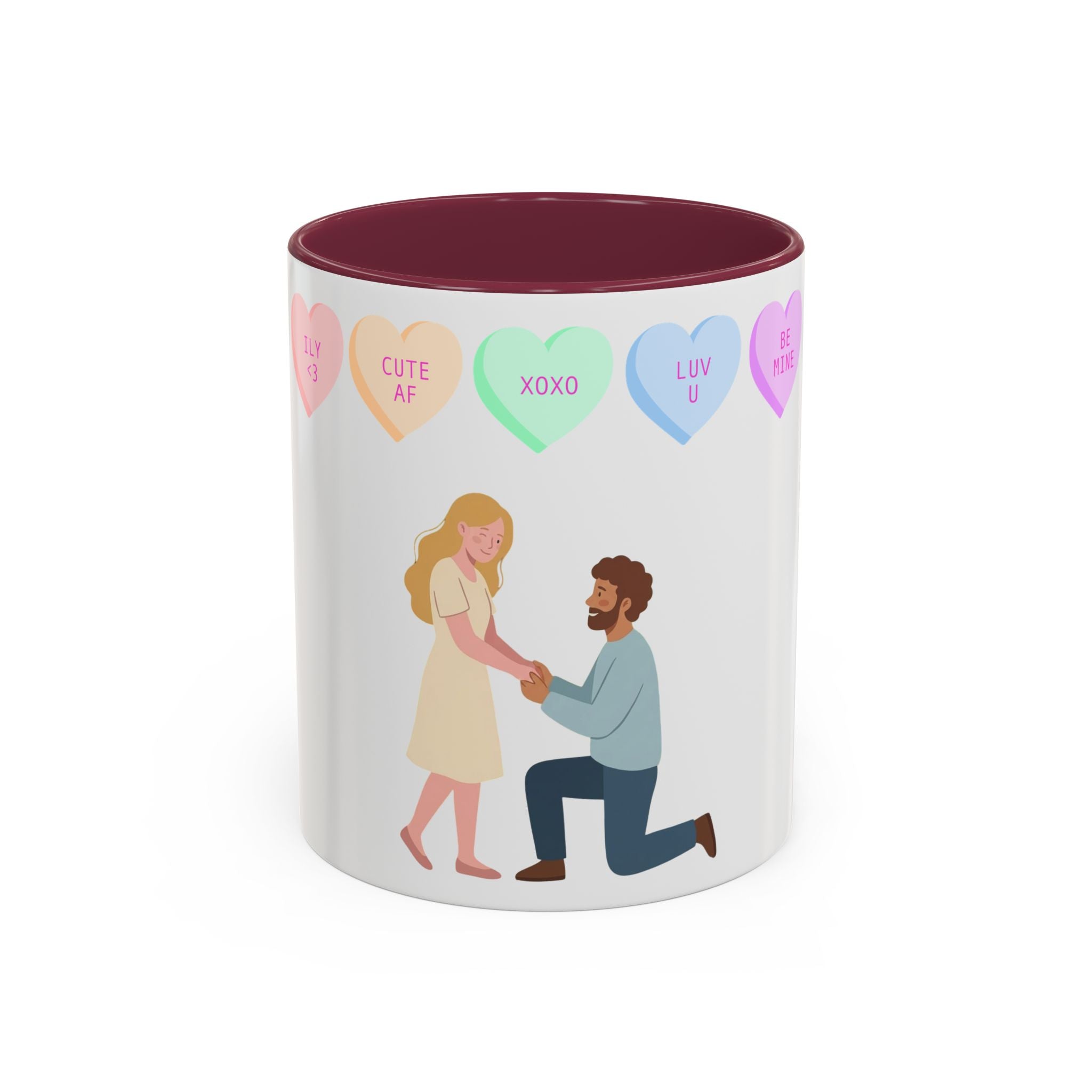 Engagement Proposal Coffee Mug — 'Be Mine' Conversation Hearts Valentine Romance Mug (11oz/15oz)